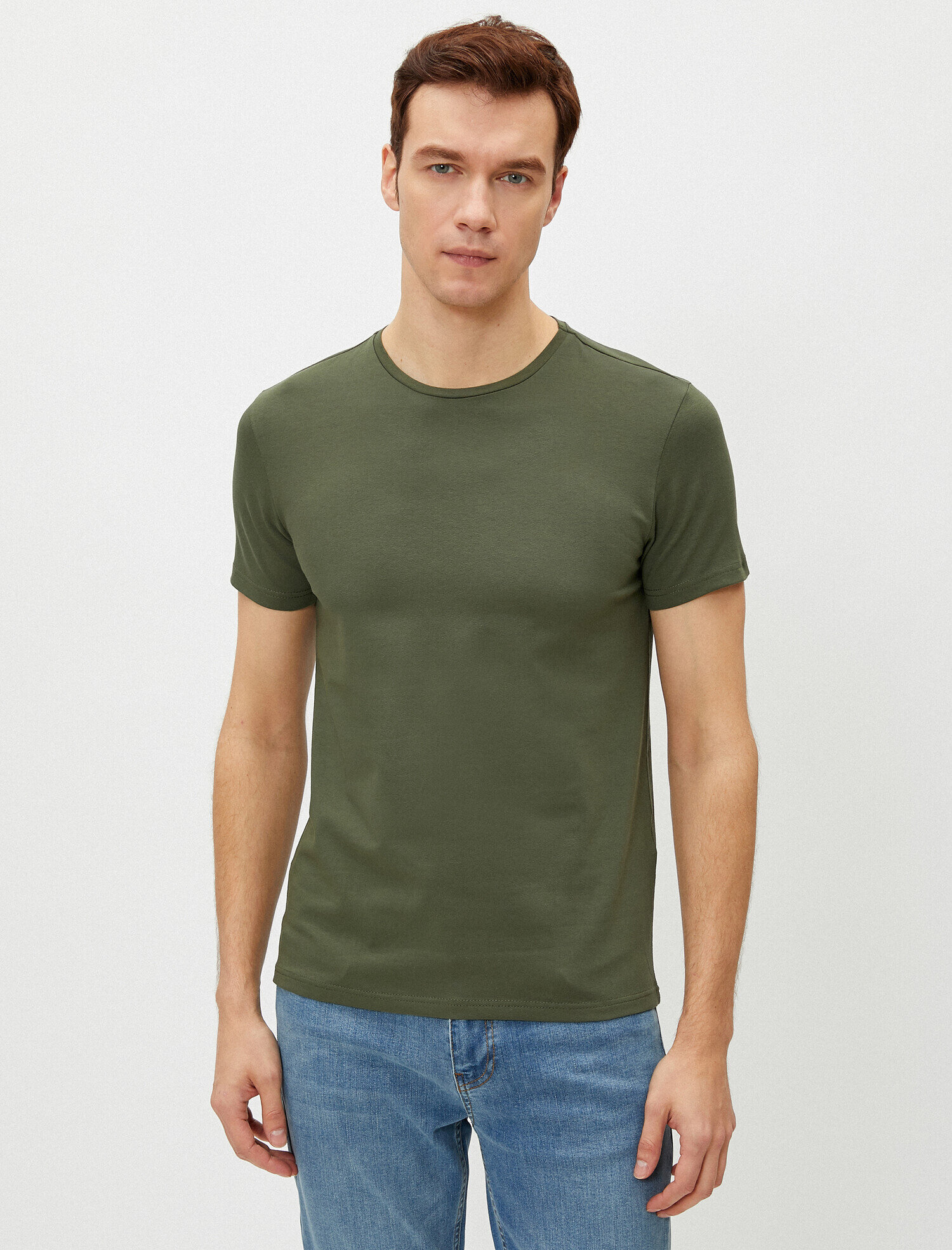   Bisiklet Yaka Tişört Kısa Kollu Basic Pamuklu