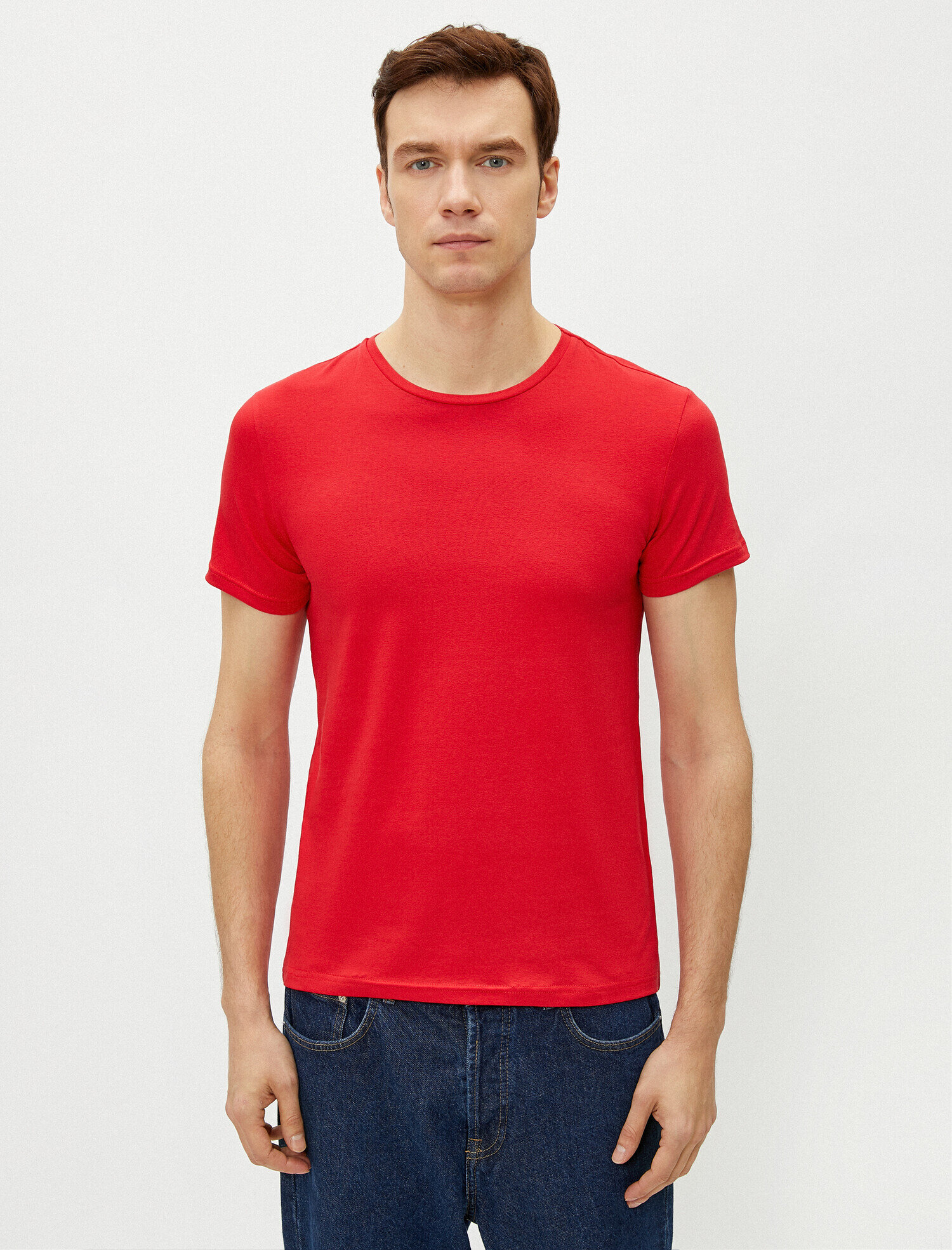   Bisiklet Yaka Tişört Kısa Kollu Basic Pamuklu