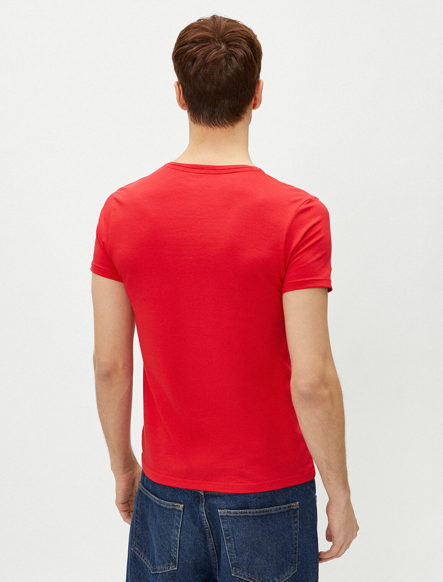   Bisiklet Yaka Tişört Kısa Kollu Basic Pamuklu