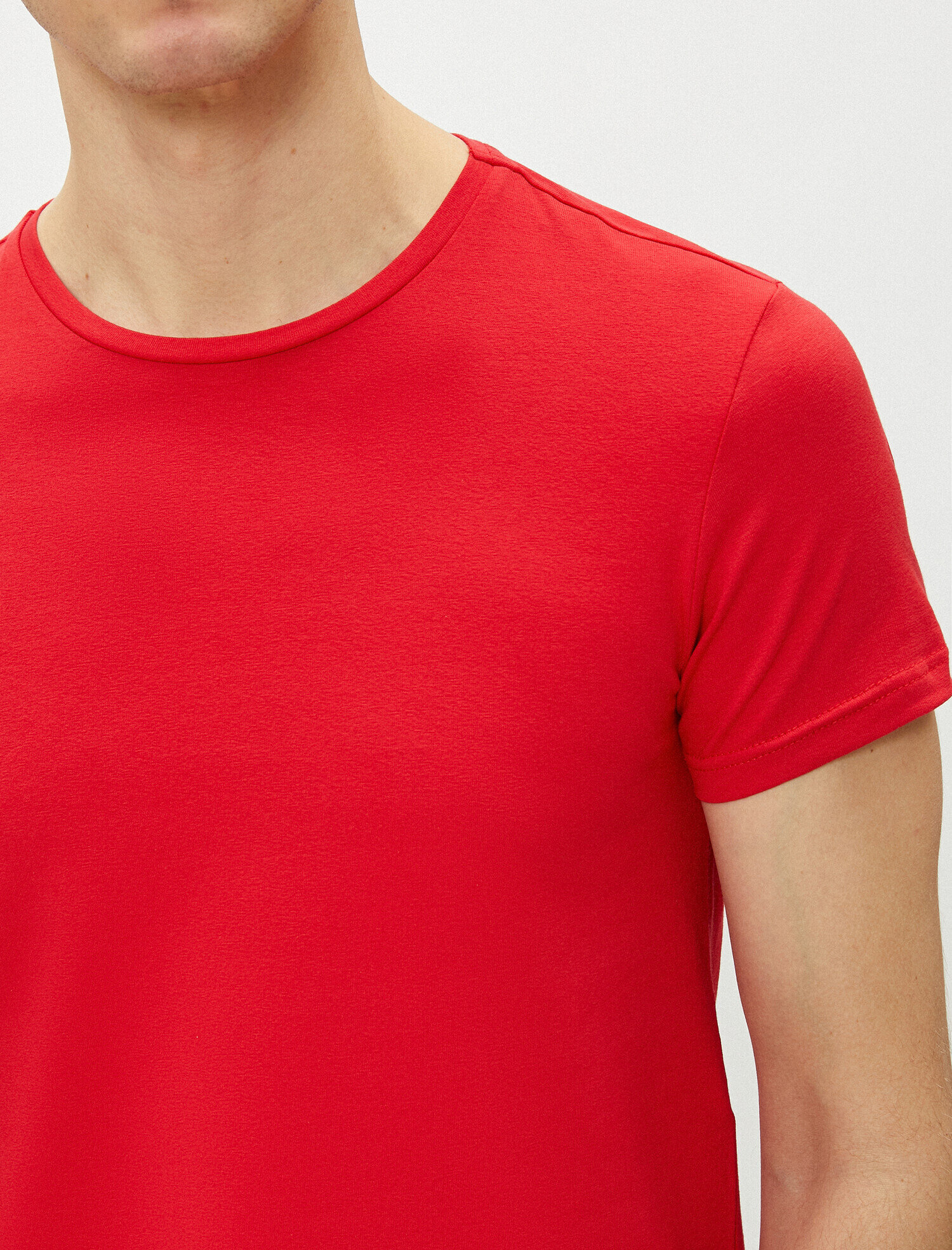   Bisiklet Yaka Tişört Kısa Kollu Basic Pamuklu