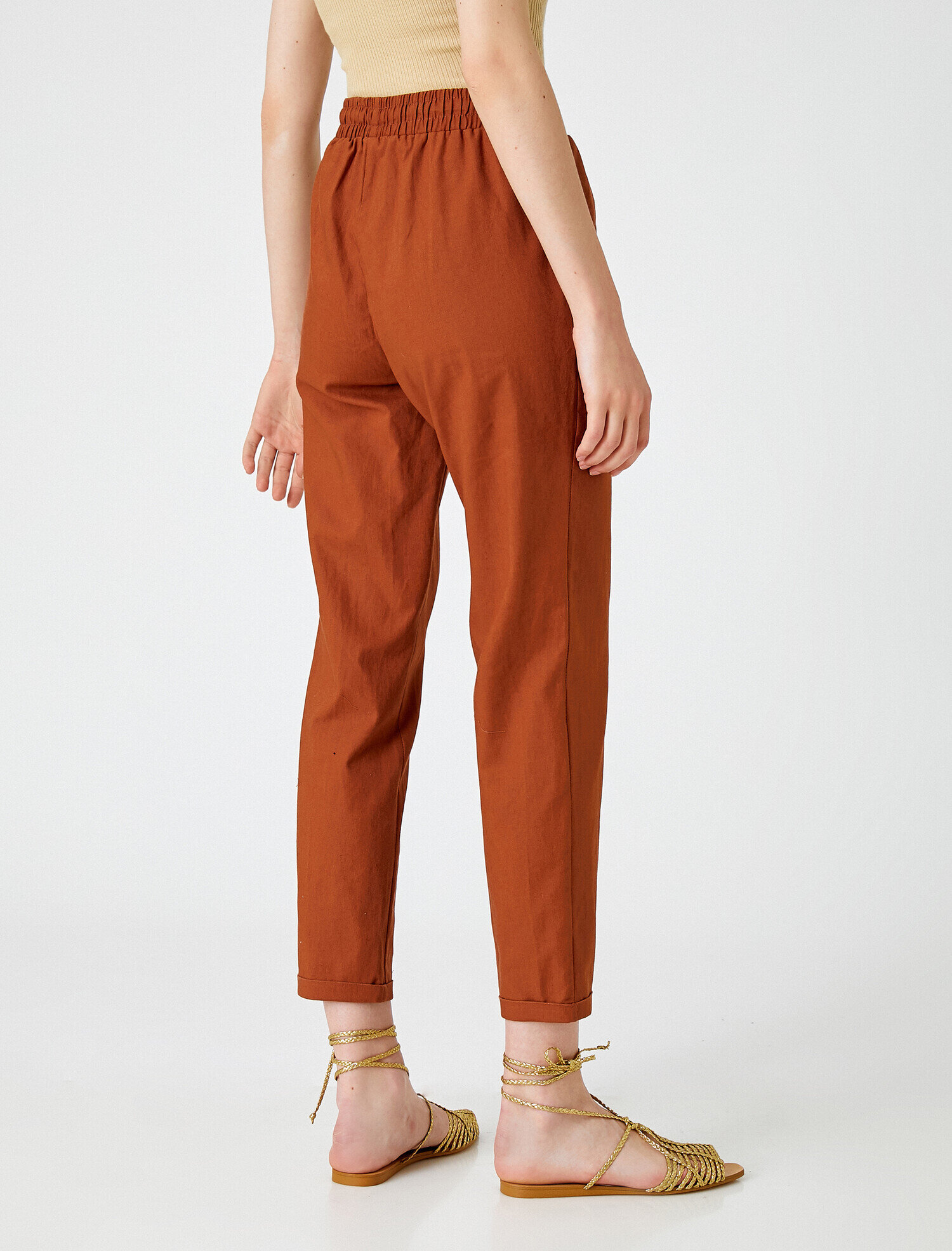   Keten Pantolon Belden Bağlamalı