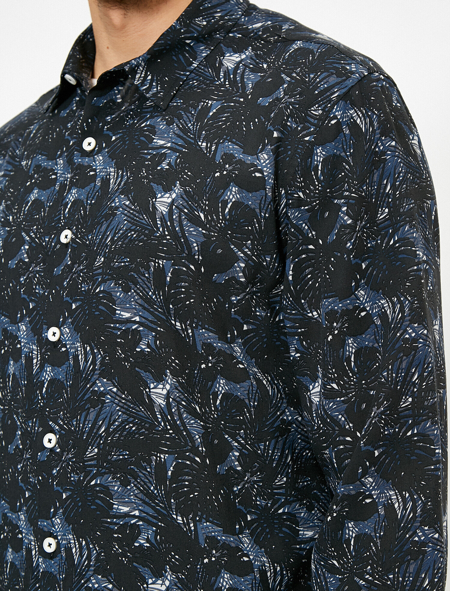   Pamuklu Yaprak Desenli Uzun Kollu Yazlık Gömlek