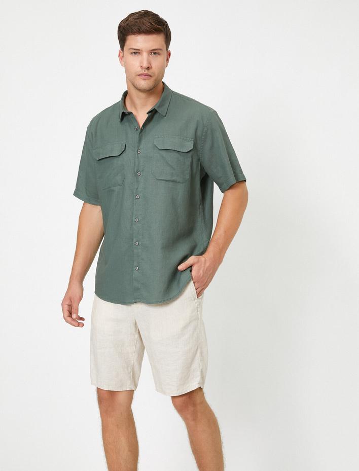  Kapaklı Cepli Kısa Kollu Gömlek