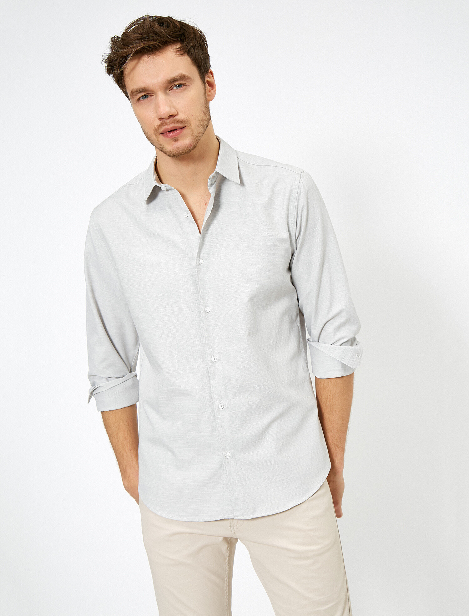   Düğmeli Yaka Uzun Kollu Dar Kesim Smart Gömlek Non Iron