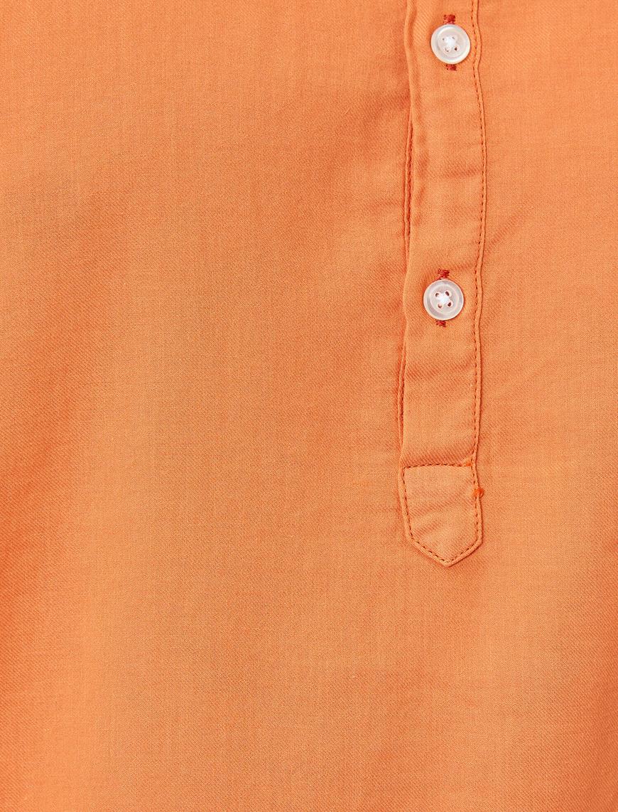   Pamuklu Mandarin Yaka Flannel Gömlek