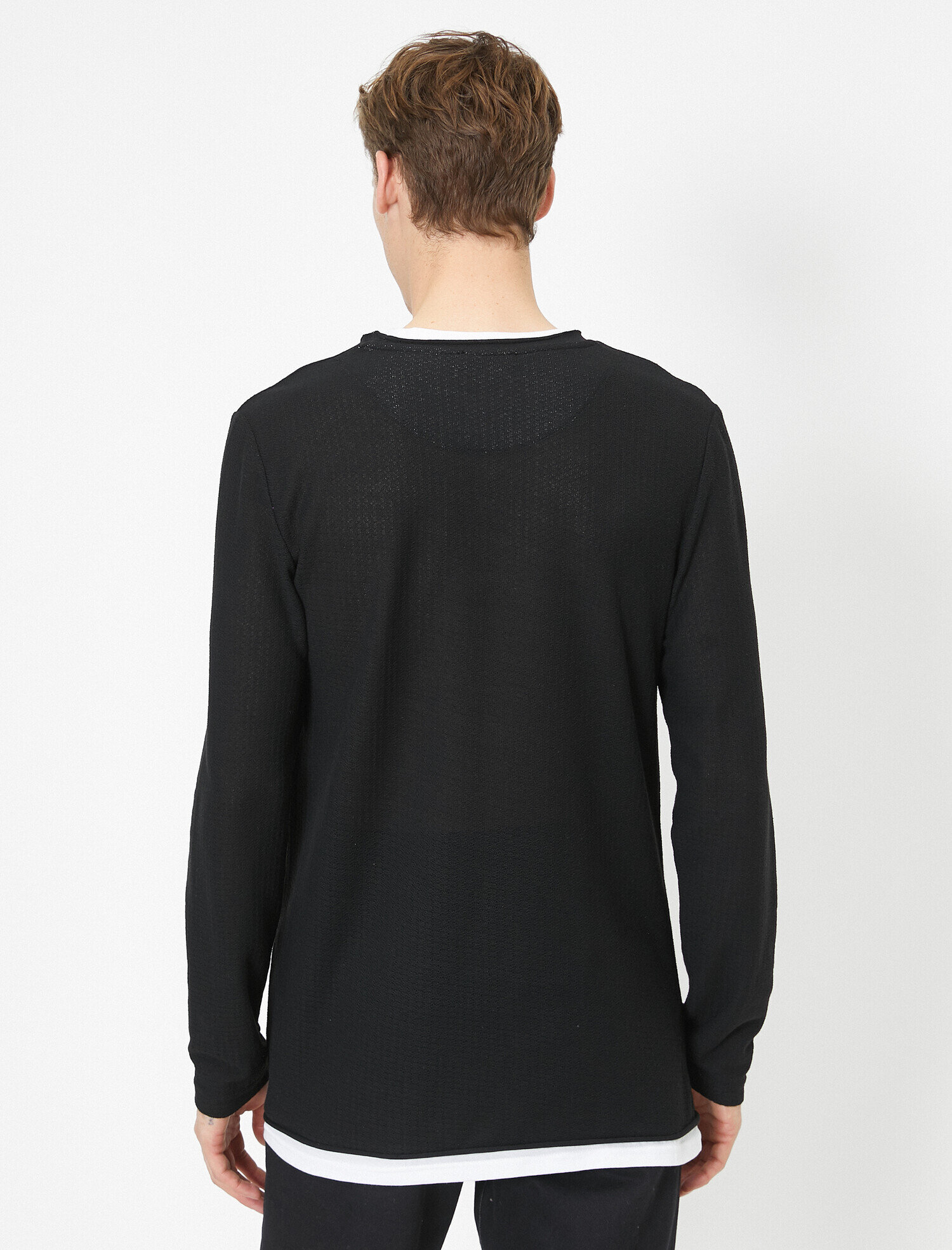   Bisiklet Yaka Dokulu Kumaş Slim Fit Kazak