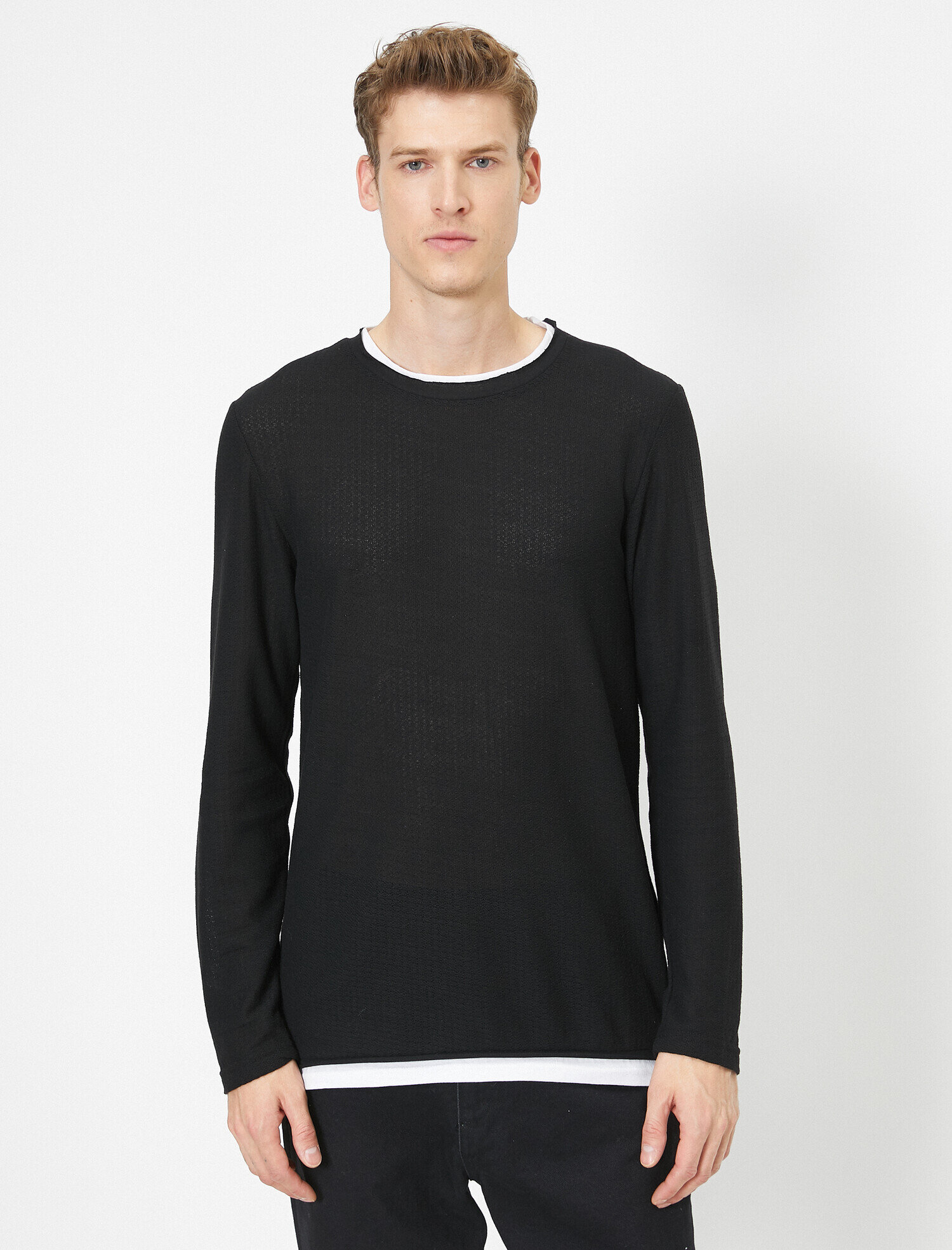   Bisiklet Yaka Dokulu Kumaş Slim Fit Kazak