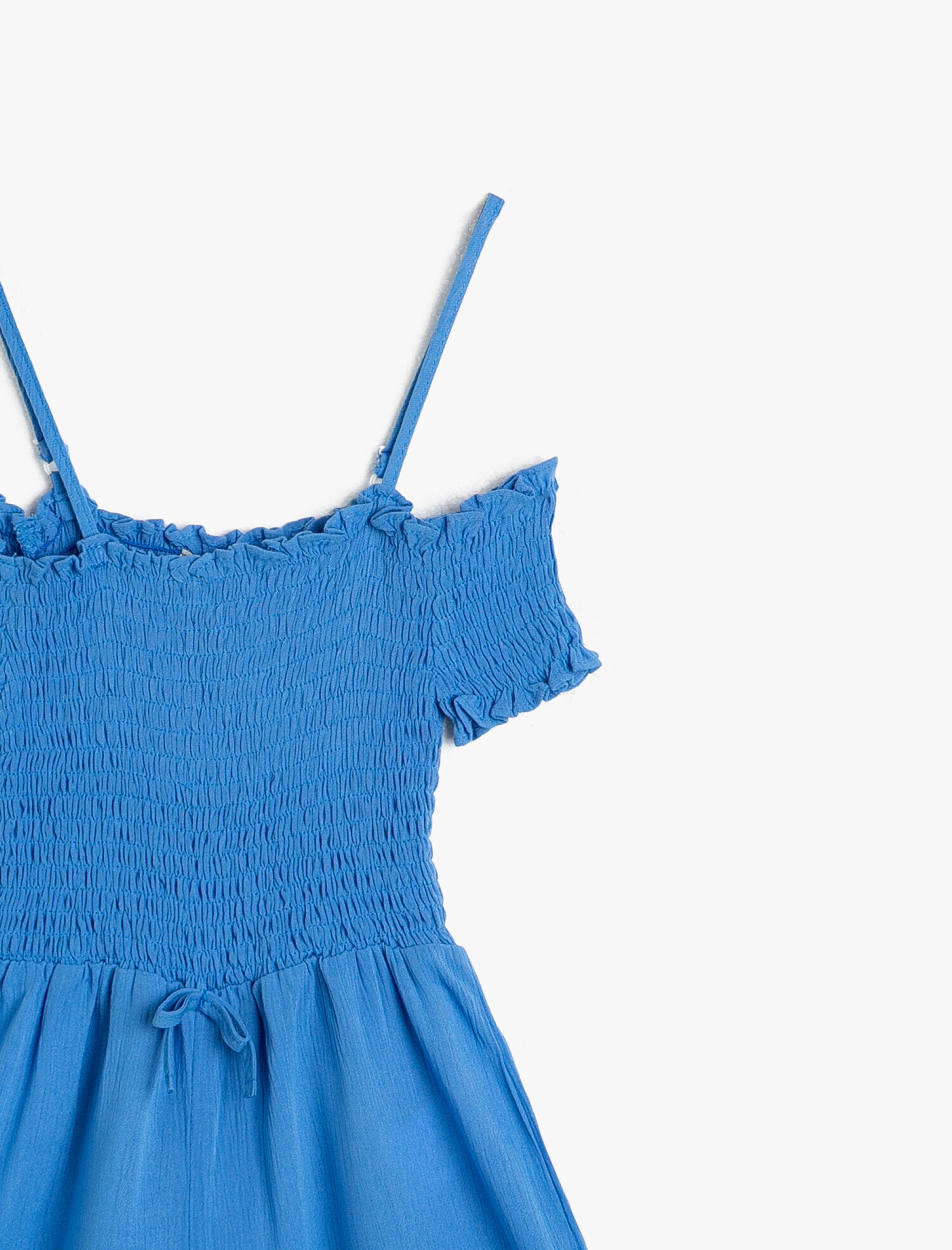  Kız Çocuk İnce Dökümlü Dokulu Kumaştan Omzu Açık Askılı Kısa Şortlu Tulum