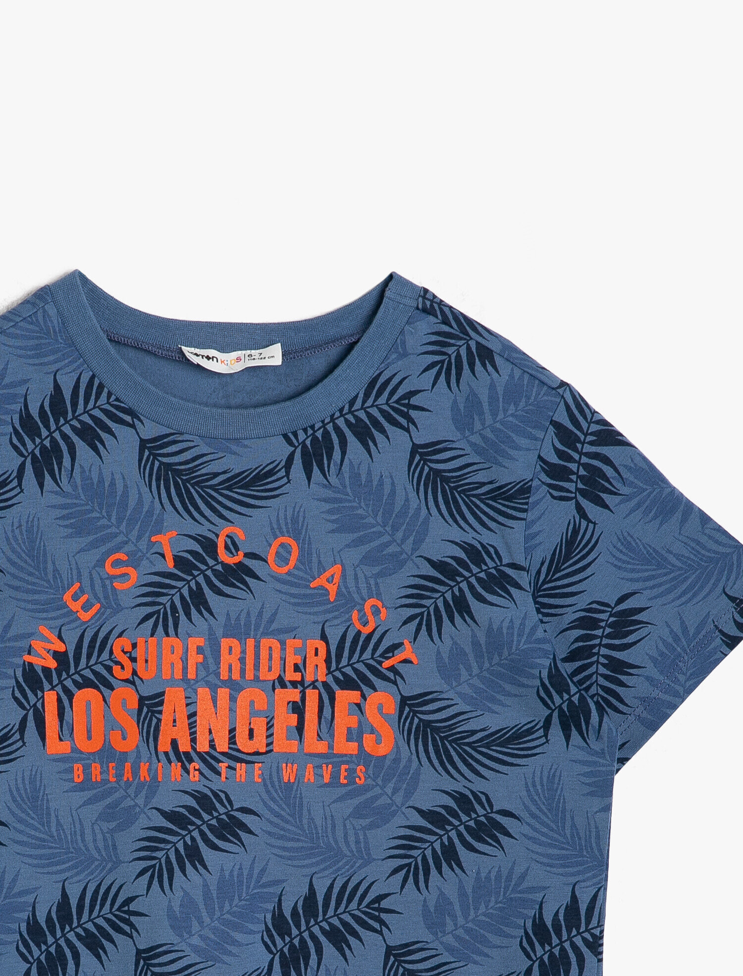  Erkek Çocuk Yaprak Desenli Pamuklu Kontrast Renk Slogan Baskılı Tişört