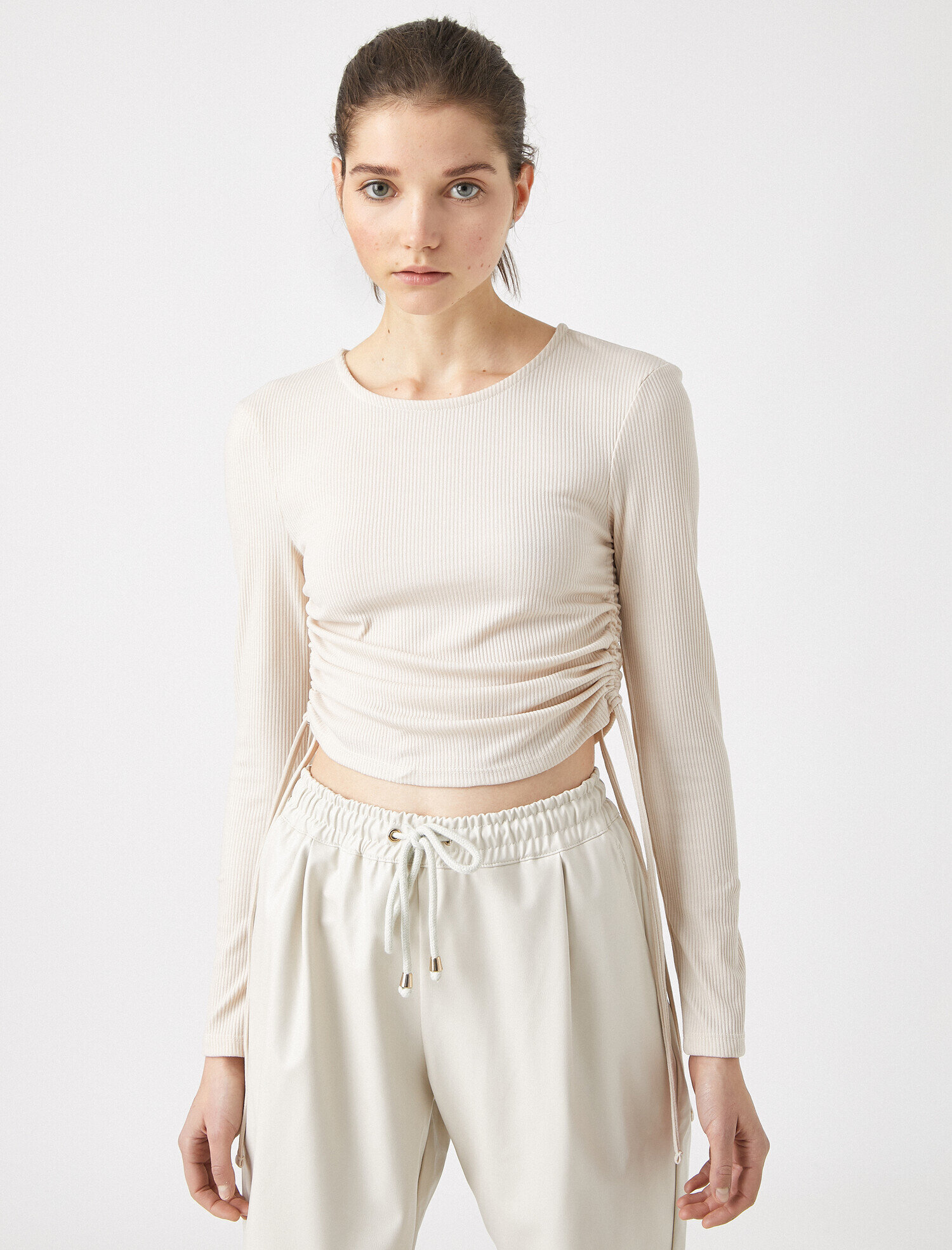   Bisiklet Yaka Büzgü Detaylı Kazak