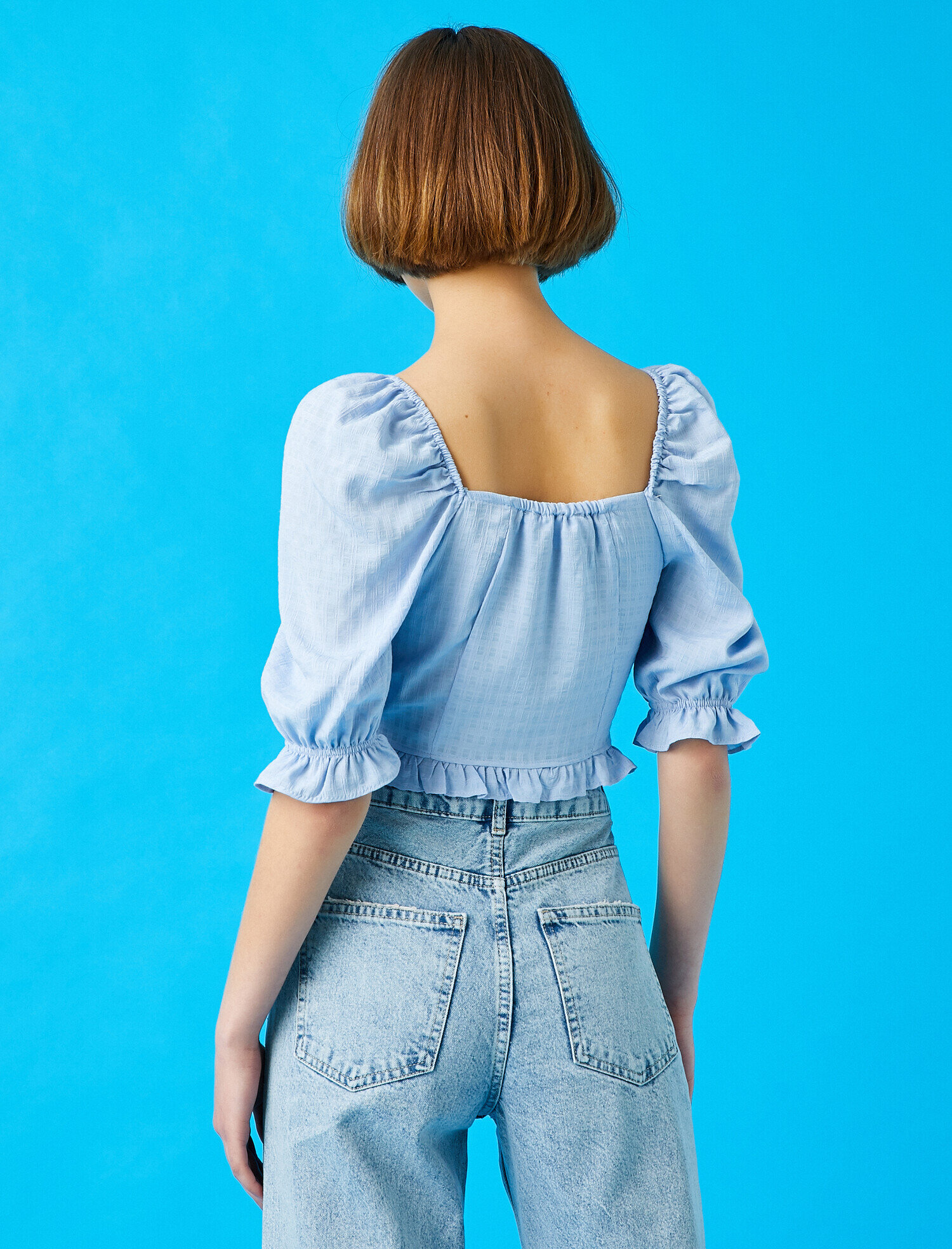   Crop Bluz Balon Kol Büzgülü