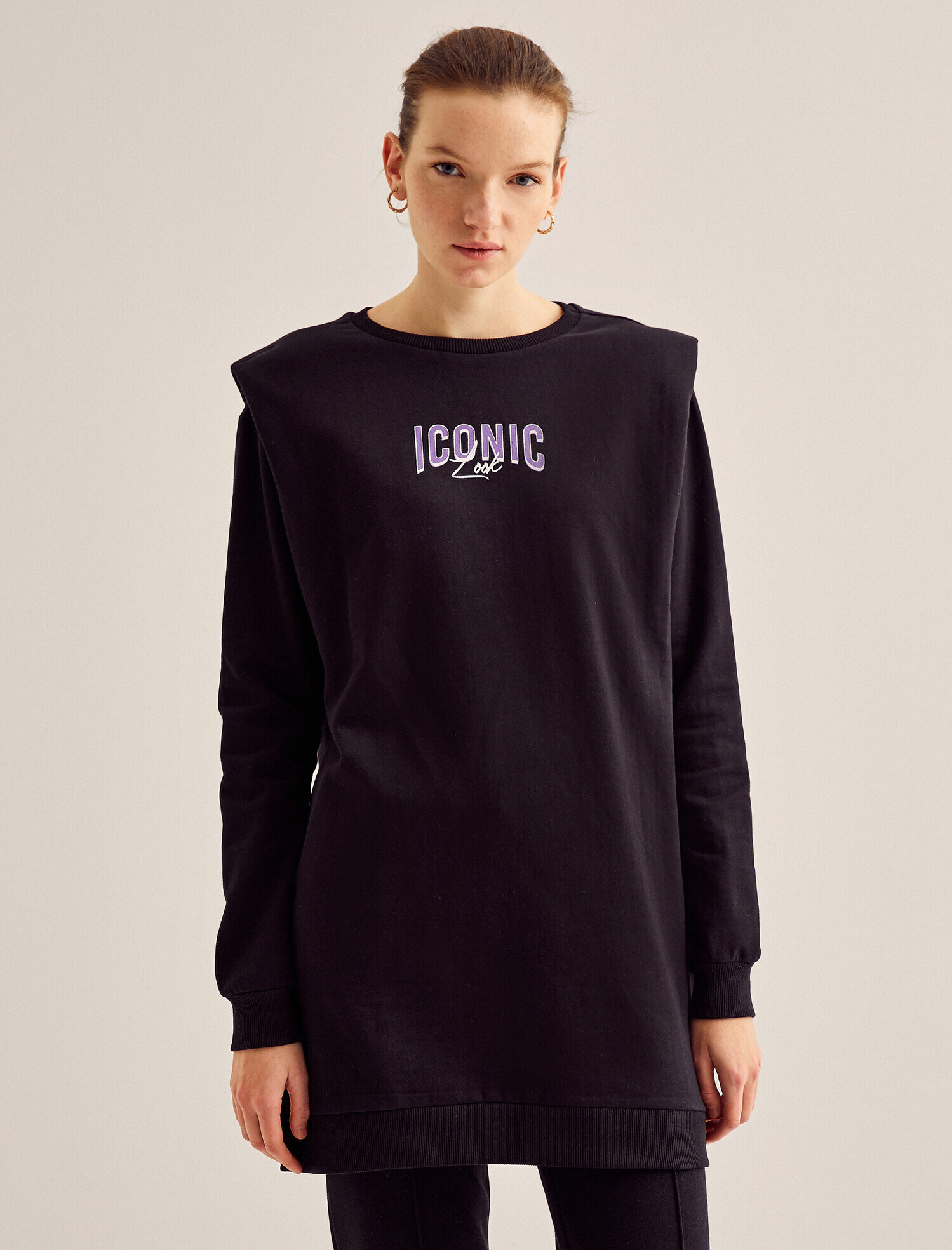   Bisiklet Yaka Yazılı Baskılı Uzun Sweatshirt