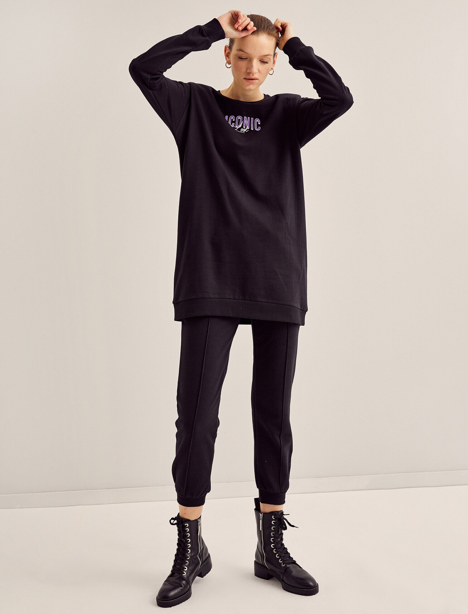   Bisiklet Yaka Yazılı Baskılı Uzun Sweatshirt