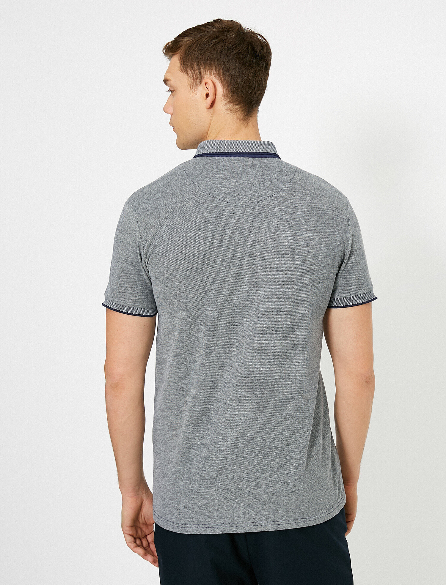   Polo Yaka İşleme Detaylı Desenli Kumaş Slim Fit Tişört
