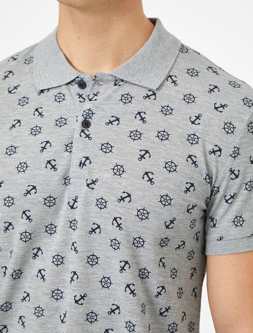   Polo Yaka Çapa Ve Dümen Desenli Pike Kumaş Slim Fit Tişört