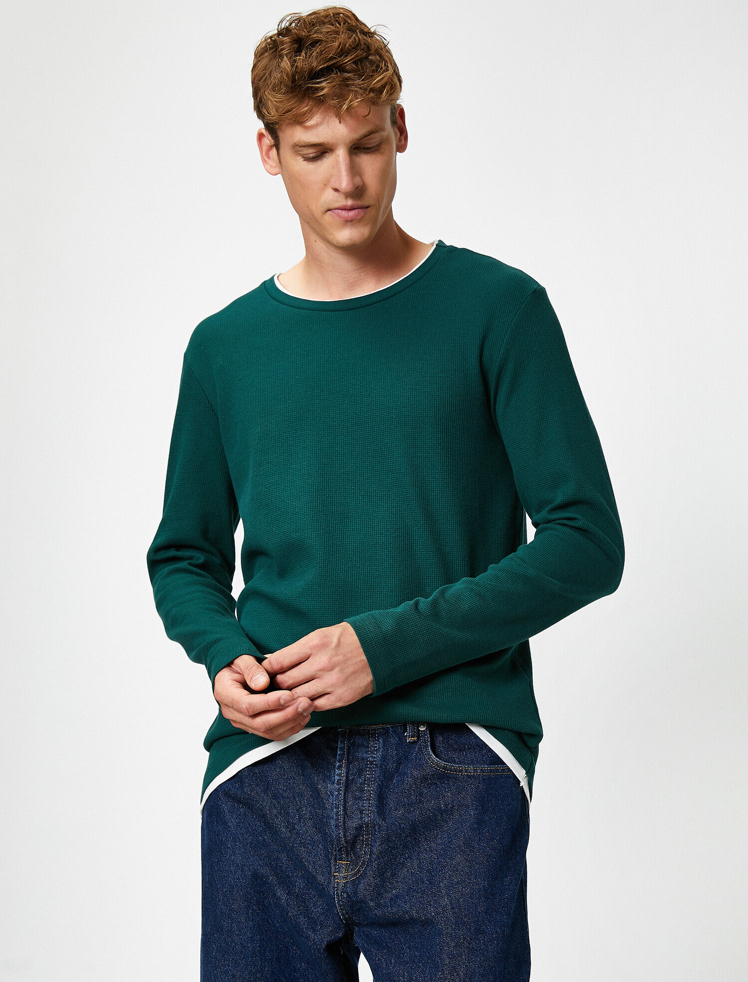 Pamuklu Basic Bisiklet Yaka Uzun Kollu Regular Fit Tişört