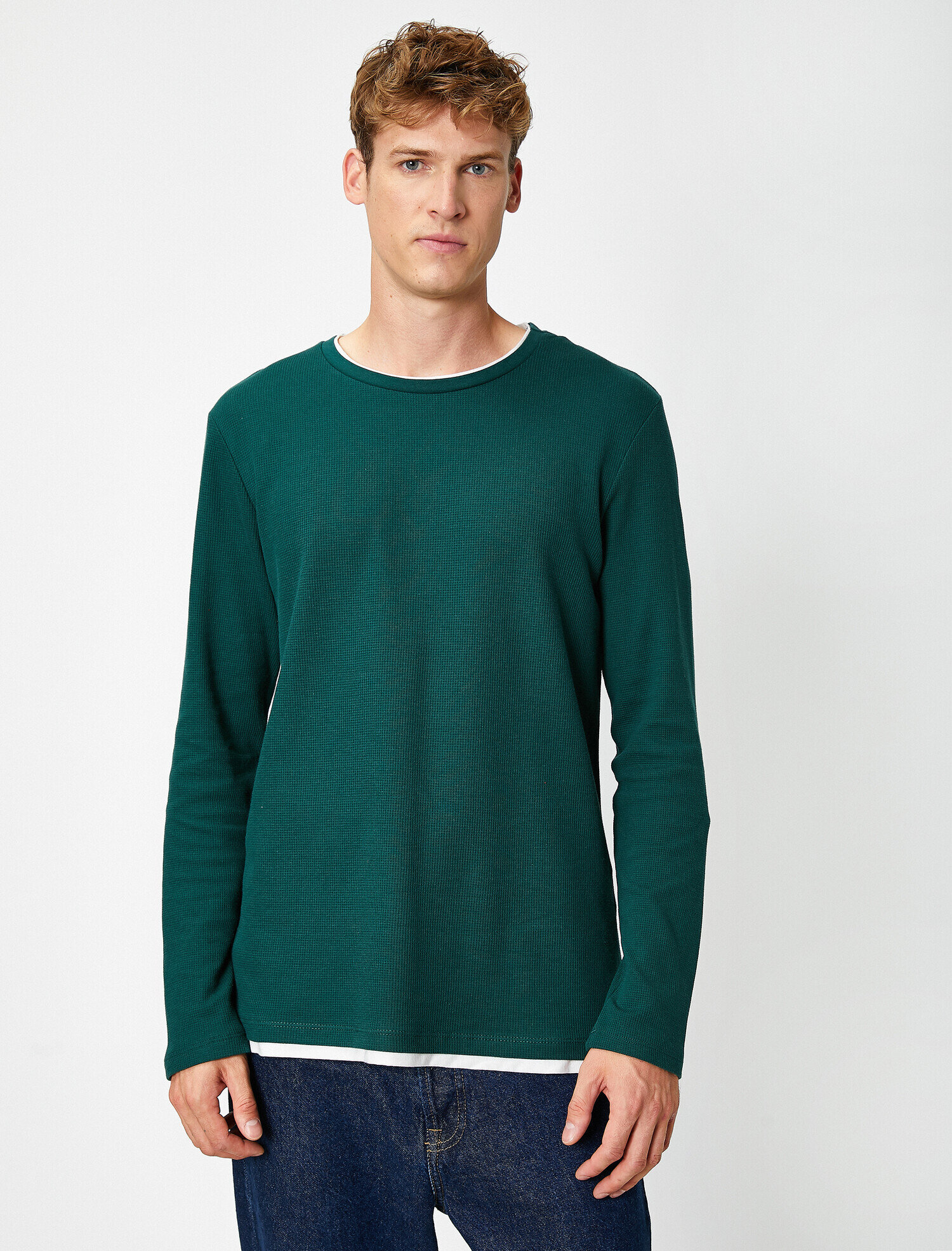 Pamuklu Basic Bisiklet Yaka Uzun Kollu Regular Fit Tişört