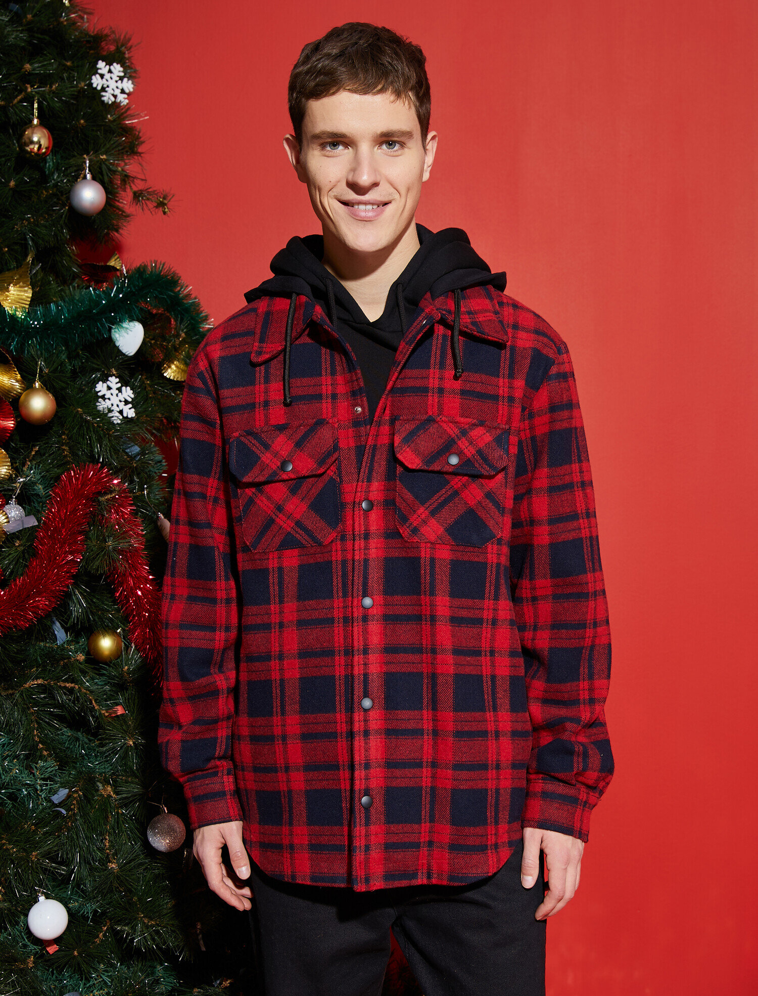   Ekose Kapüşonlu Shacket