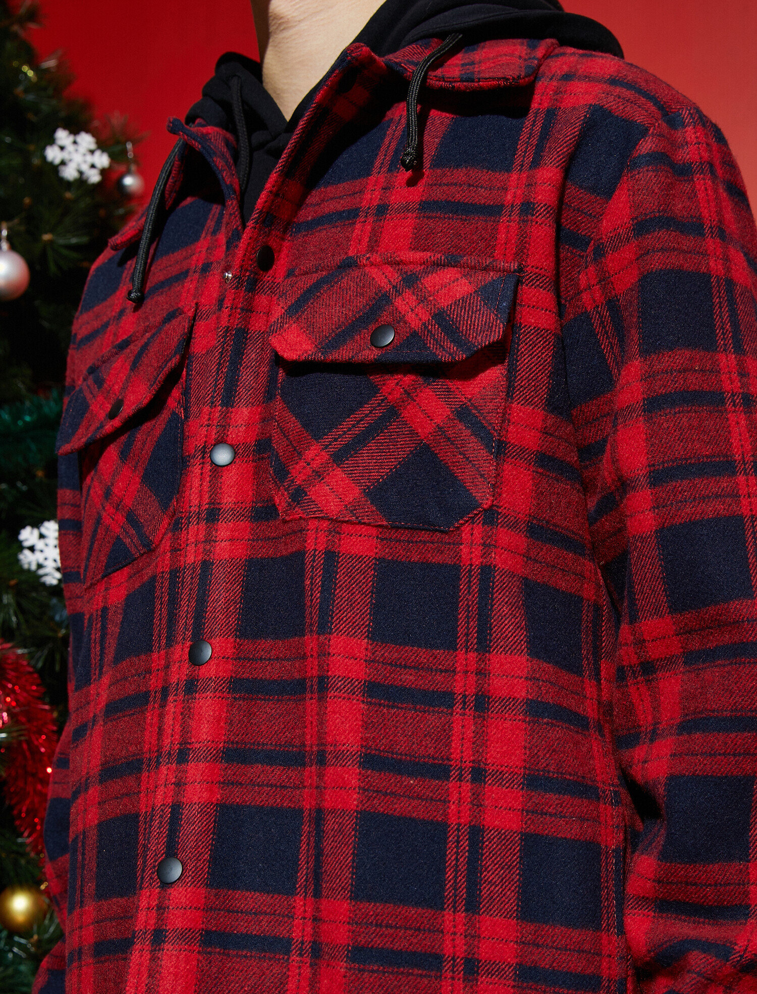   Ekose Kapüşonlu Shacket