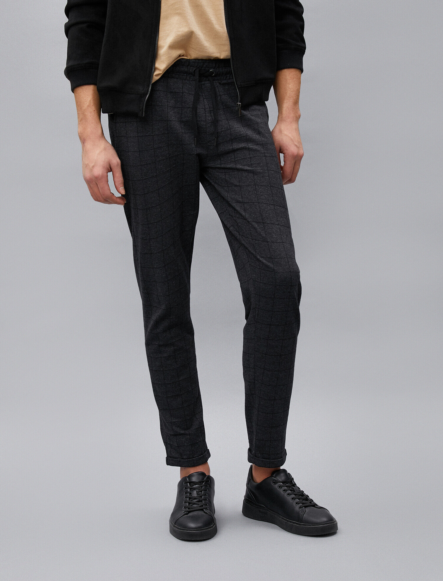   Kareli Beli Bağlamalı Eşofman Altı