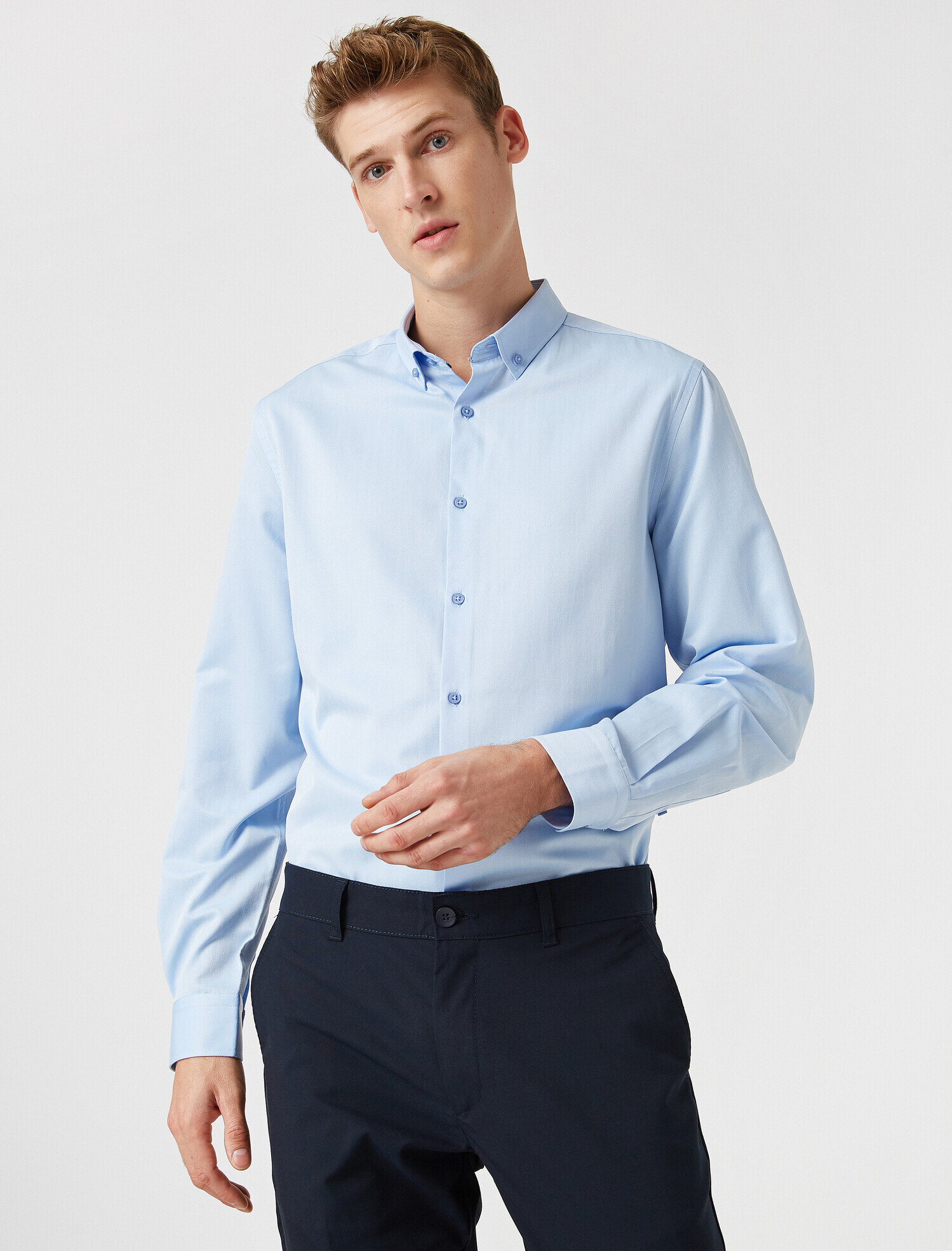   Poplin Kumaş Klasik Yaka Basic Uzun Kollu Gömlek Non Iron