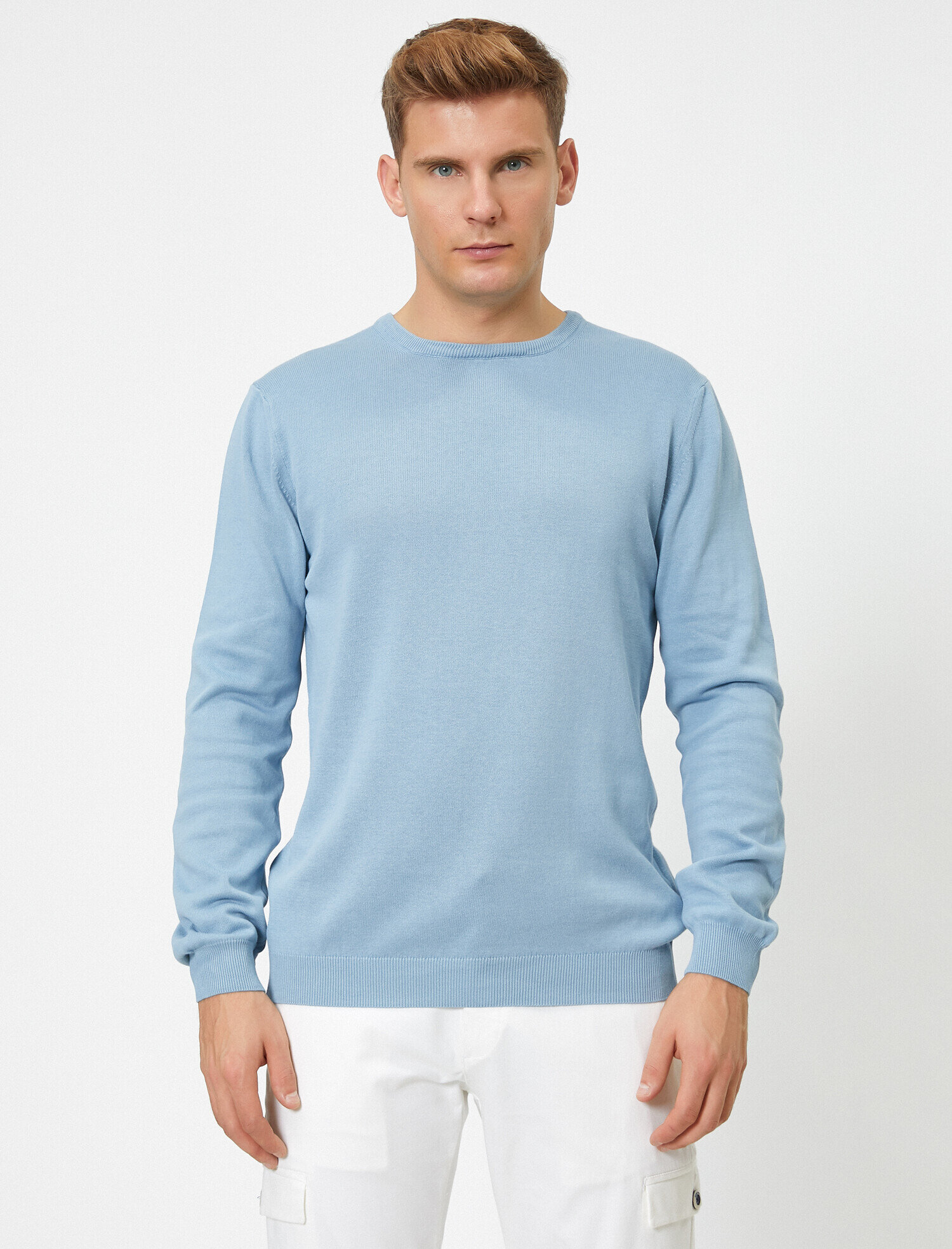   Basic Triko Kazak Bisiklet Yaka Uzun Kollu