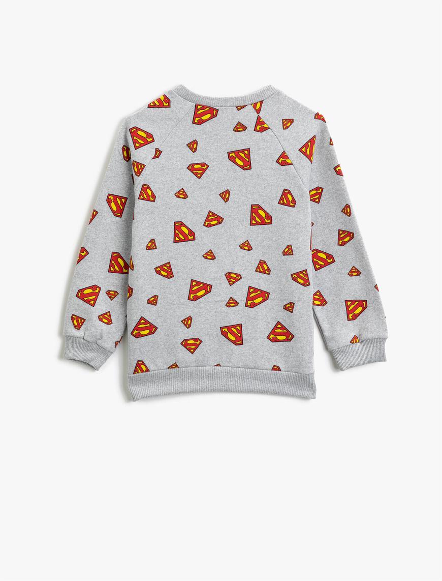  Erkek Çocuk Superman Lisanslı Baskılı Bisiklet Yaka Uzun Kollu Sweatshirt