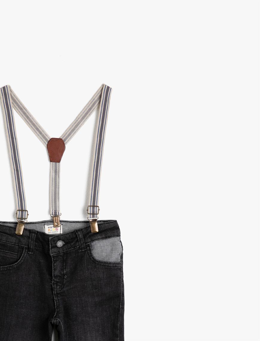  Erkek Çocuk Kot Pantolon Dar Paça Pamuklu Cepli Askılı - Slim Jean