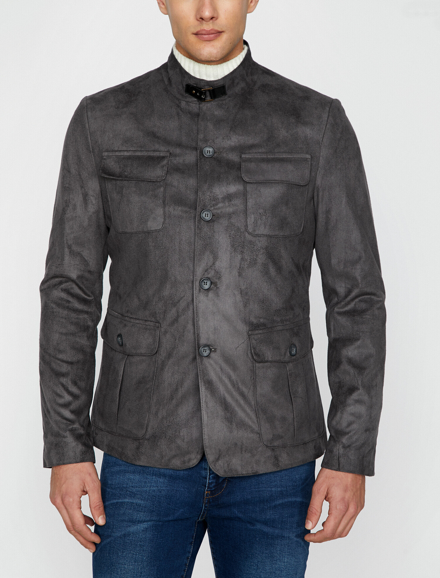   Süet Görünümlü Ceket Cep Detaylı Düğmeli