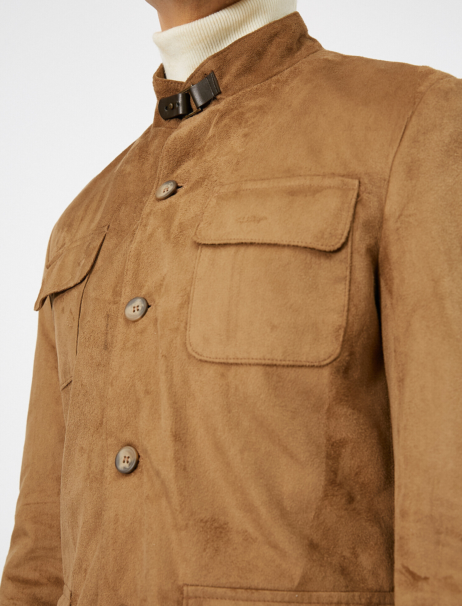 Süet Görünümlü Ceket Cep Detaylı Düğmeli