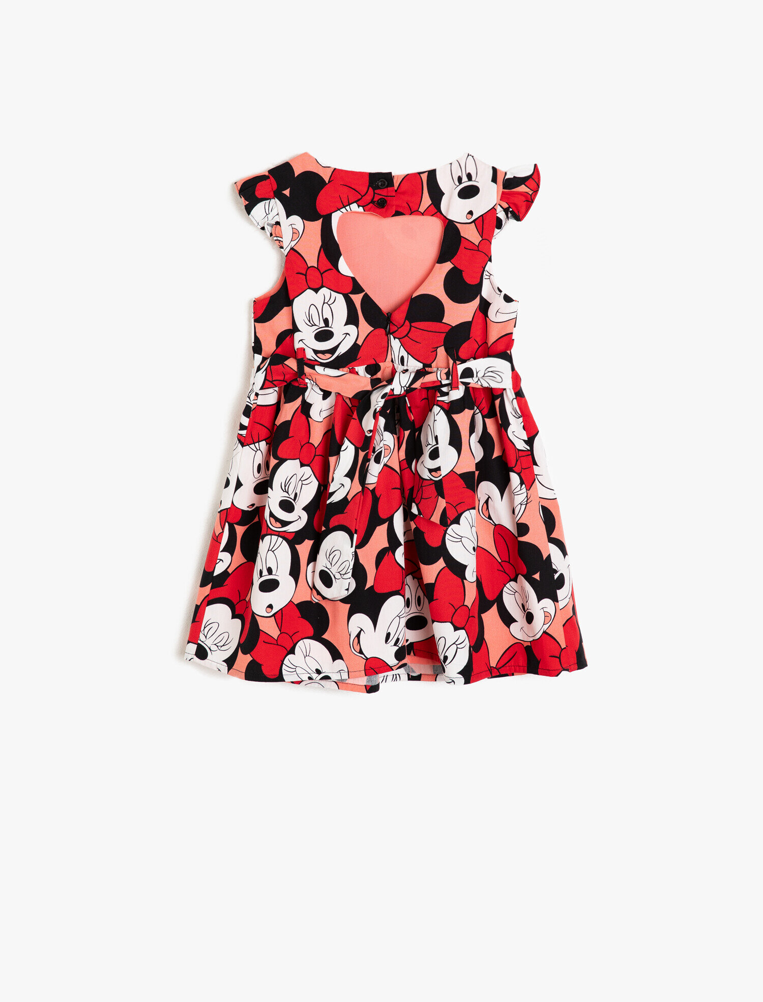 Kız Çocuk Minnie Lisanslı Baskılı Poplin Kumaştan Sırt Detaylı Orta Boy Elbise