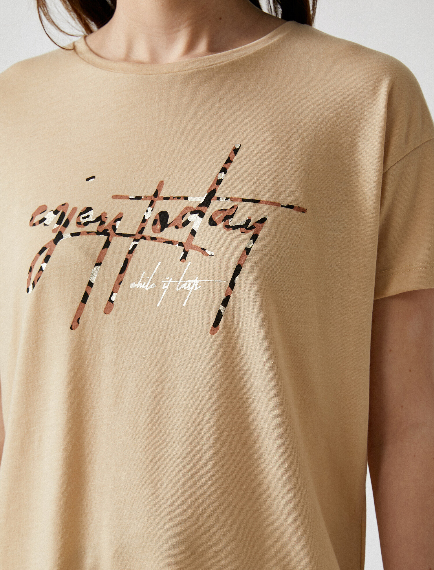   Slogan Tişört Bisiklet Yaka