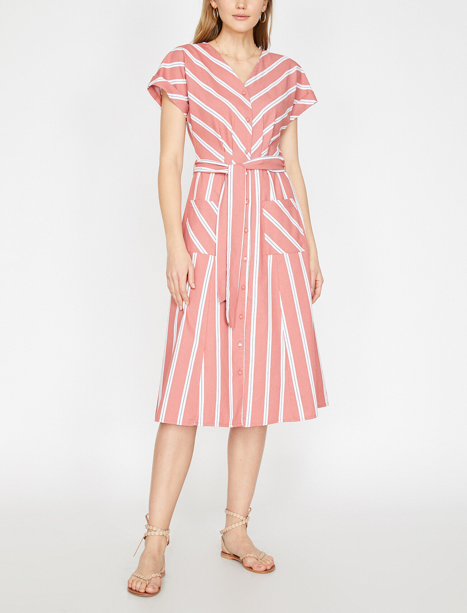   Düğme Detaylı Elbise