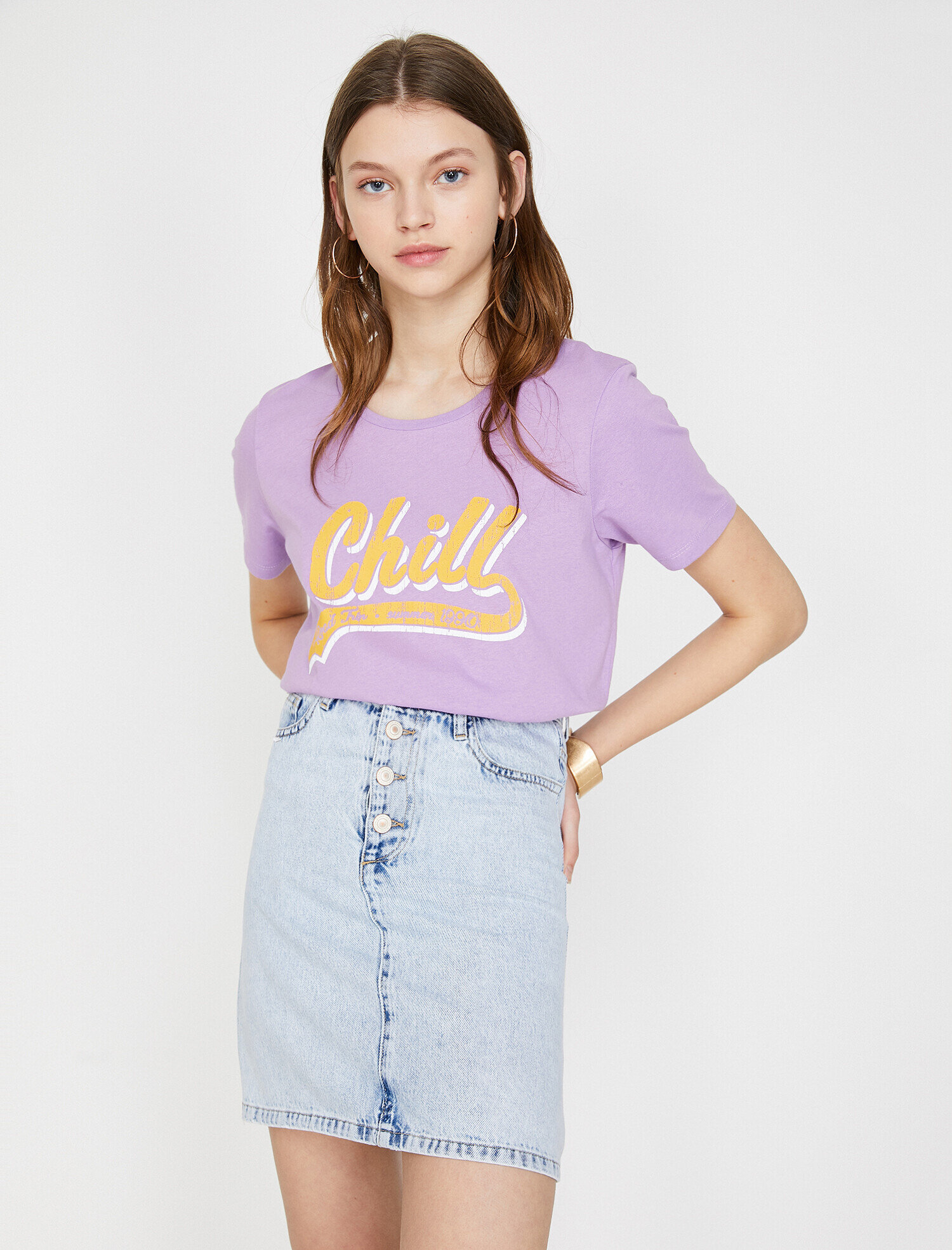   Bisiklet Yaka Baskılı Kısa Kol Tişört