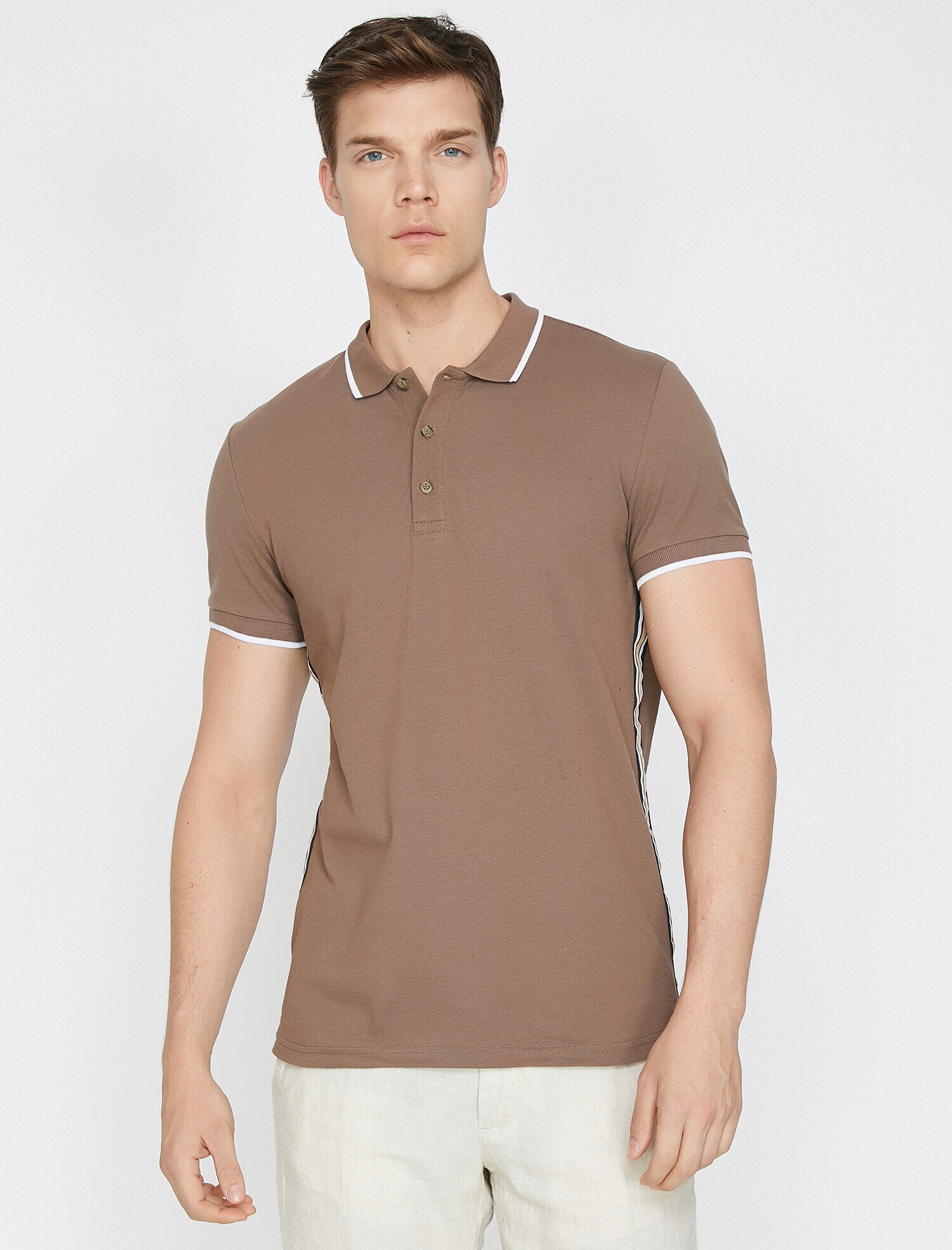   Polo Yaka Yanları Şerit Detaylı Pike Kumaş Slim Fit Tişört