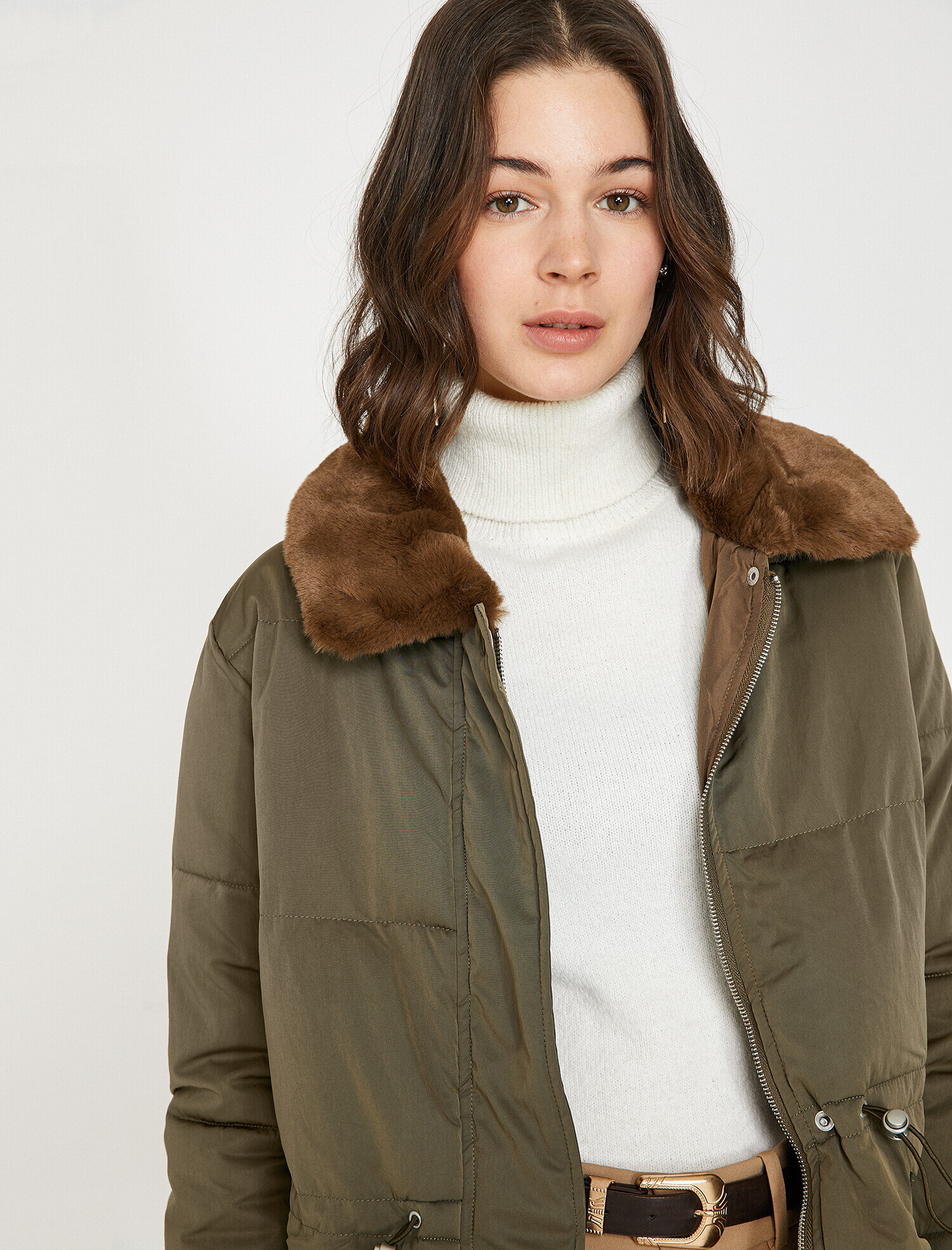 Suni Kürk Detaylı Şişme Mont