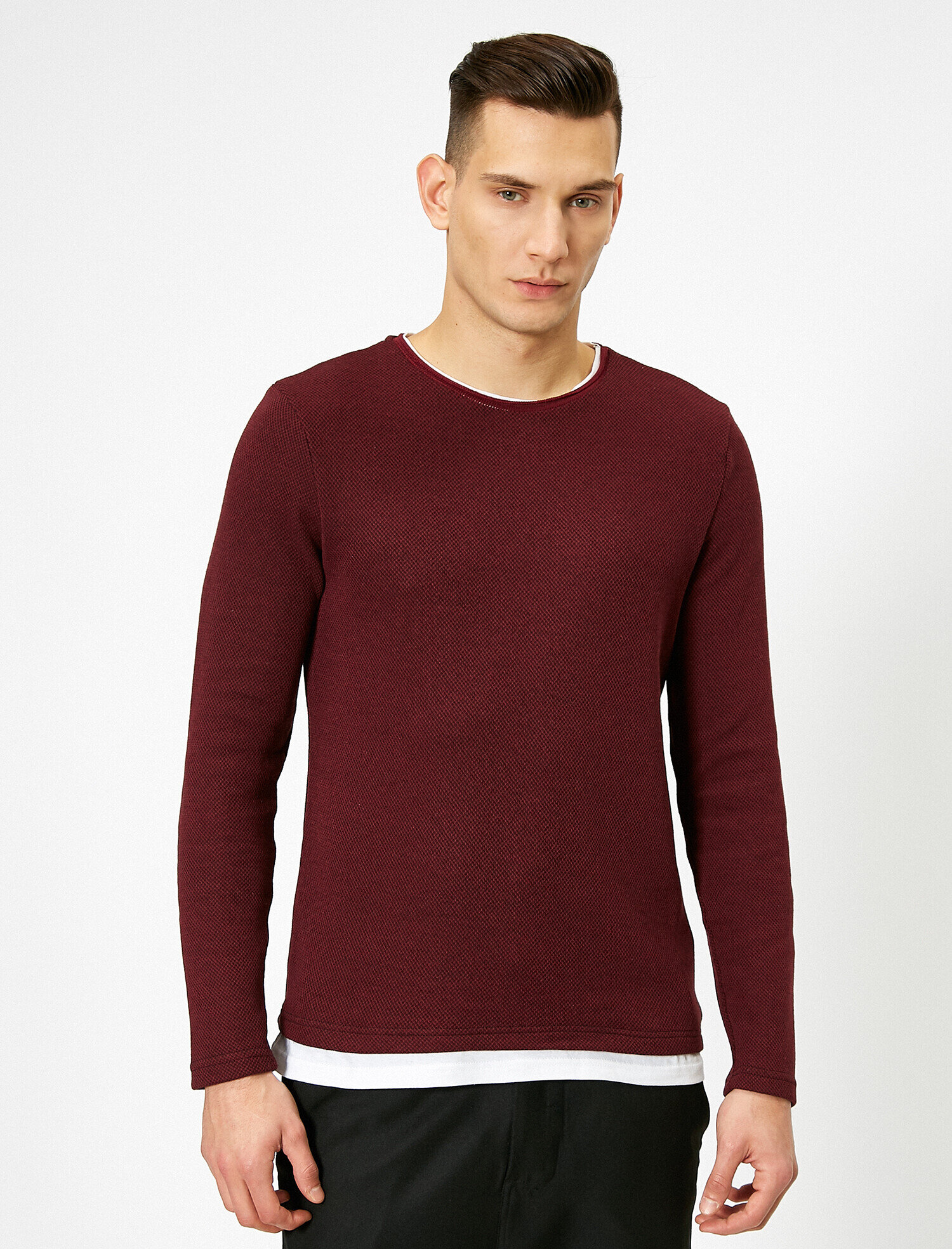   Bisiklet Yaka Slim Fit Basic Kazak