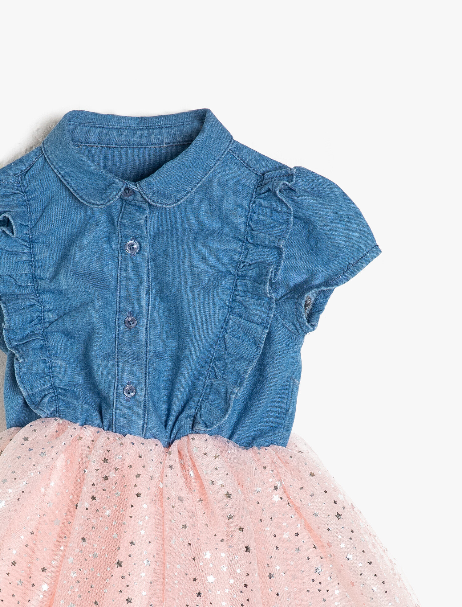  Kız Bebek Tül Detaylı Jean Elbise