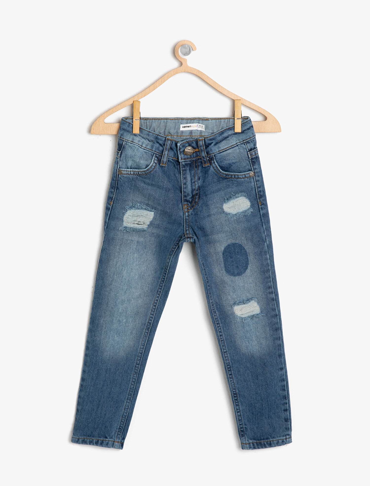  Erkek Çocuk Yırtık Kot Pantolon Dar Paça Pamuklu - Slim Jean