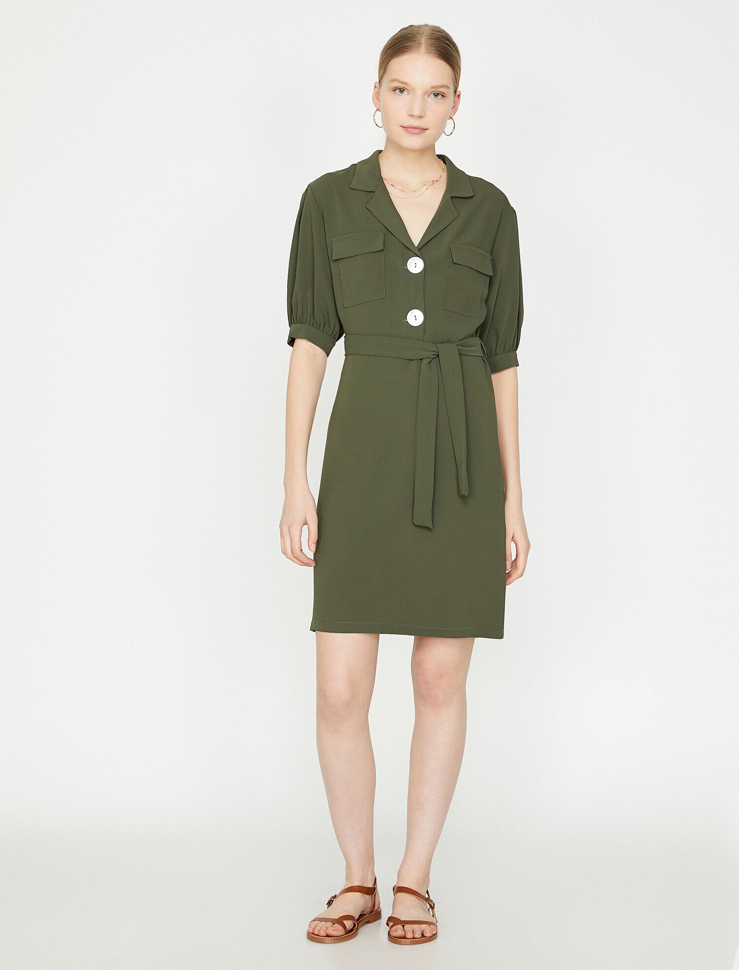   Düğme Detaylı Elbise