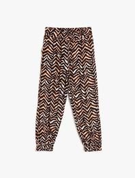 Zebra Desenli Dökümlü Kumaştan Beli Lastikli Bol Harem Pantolon