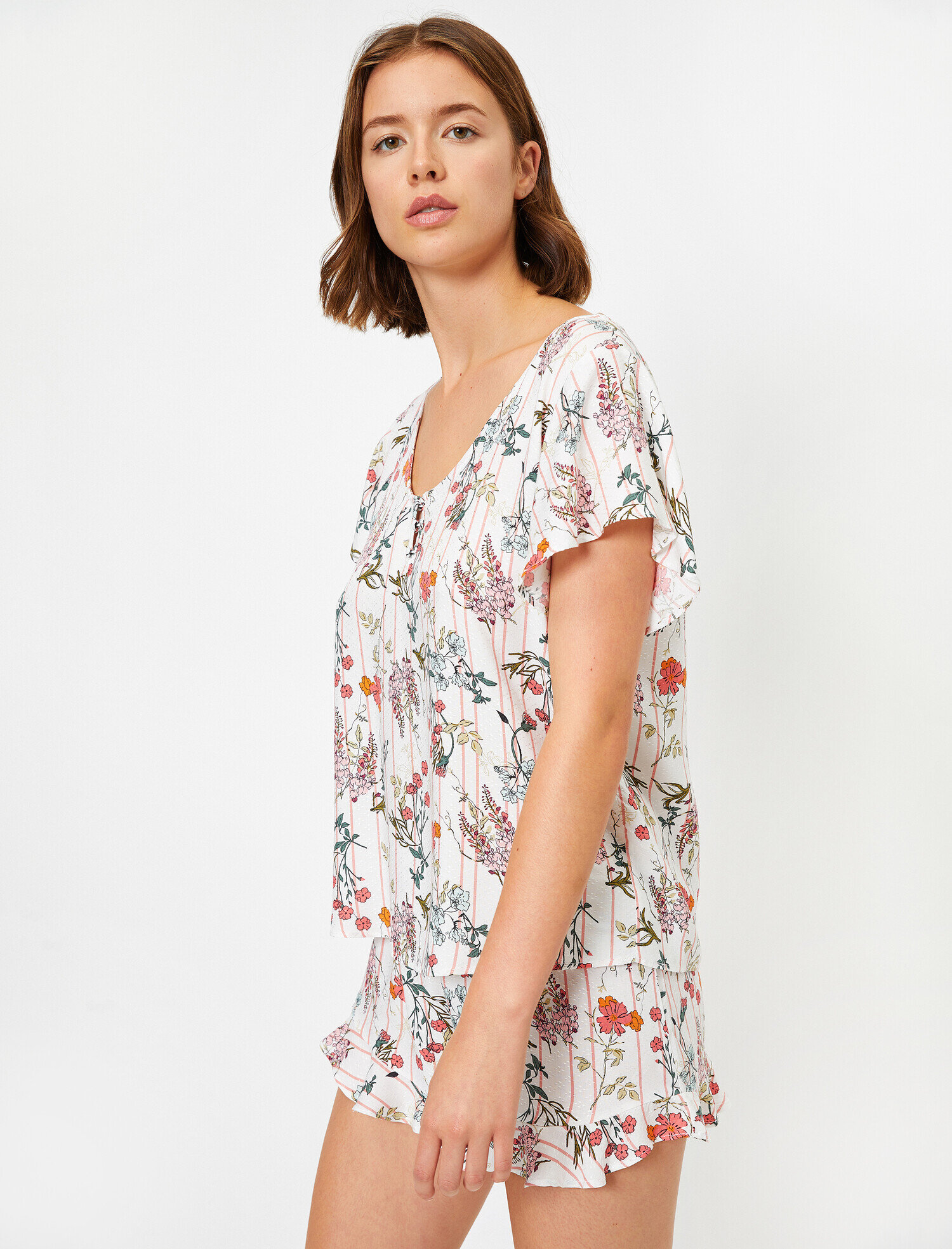   Çİçekli Kısa Kollu Çiçekli Pijama Üstü