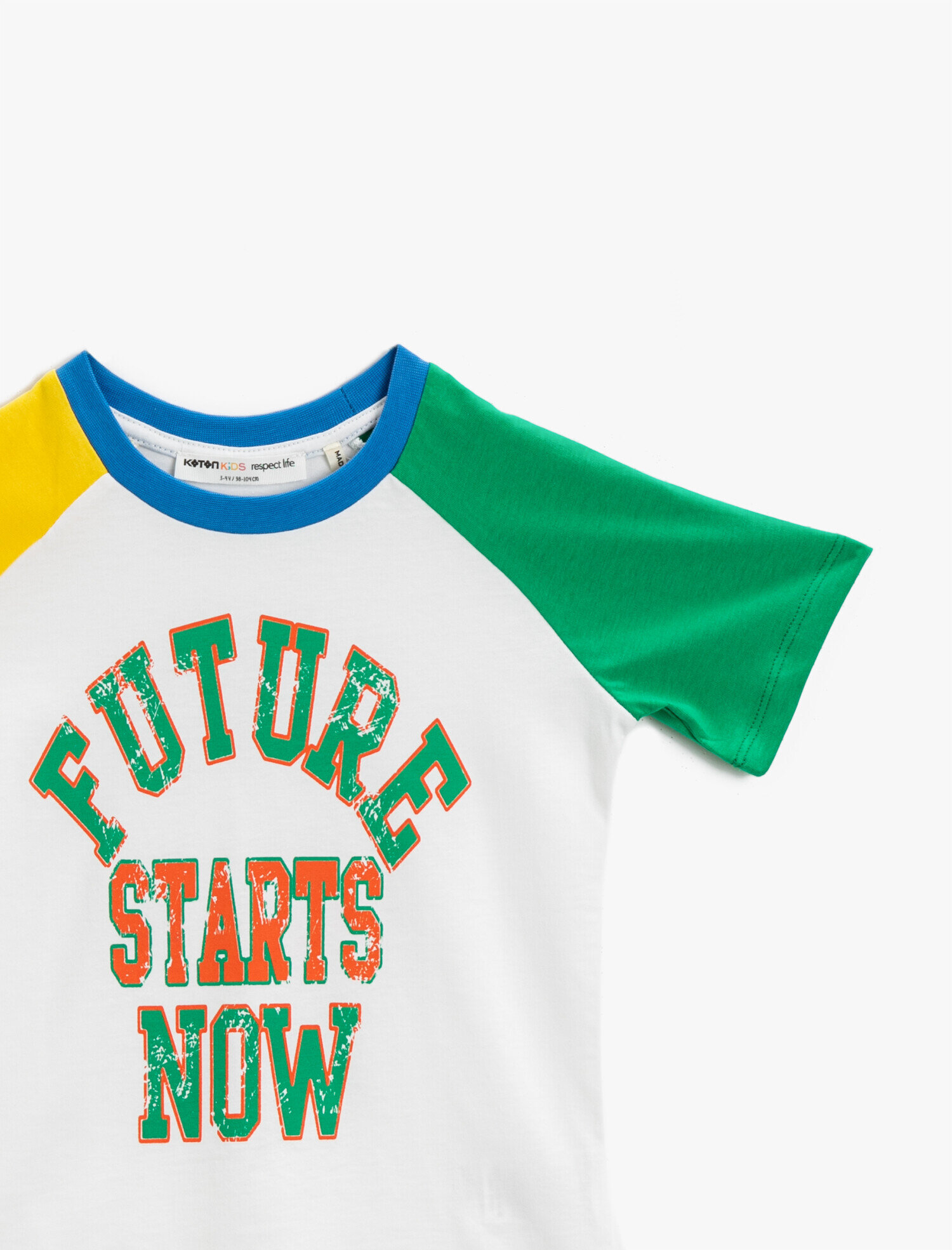  Erkek Çocuk Baskılı Tişört Renk Bloklu Pamuklu