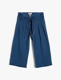 Kot Pantolon Kemer Detaylı Bol Paça - Wide Leg Jean