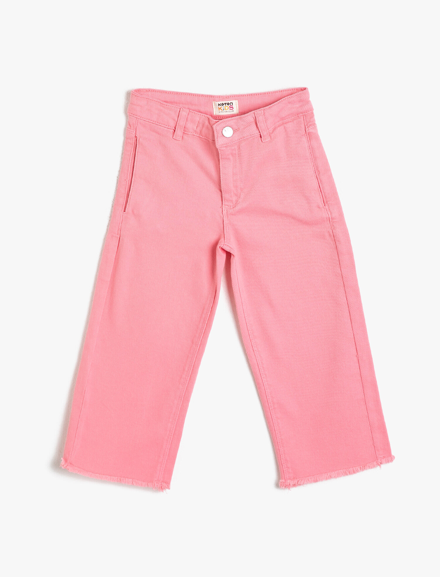  Kız Çocuk Bol Paça Kot Pantolon Cepli Pamuklu- Wide Leg Jean