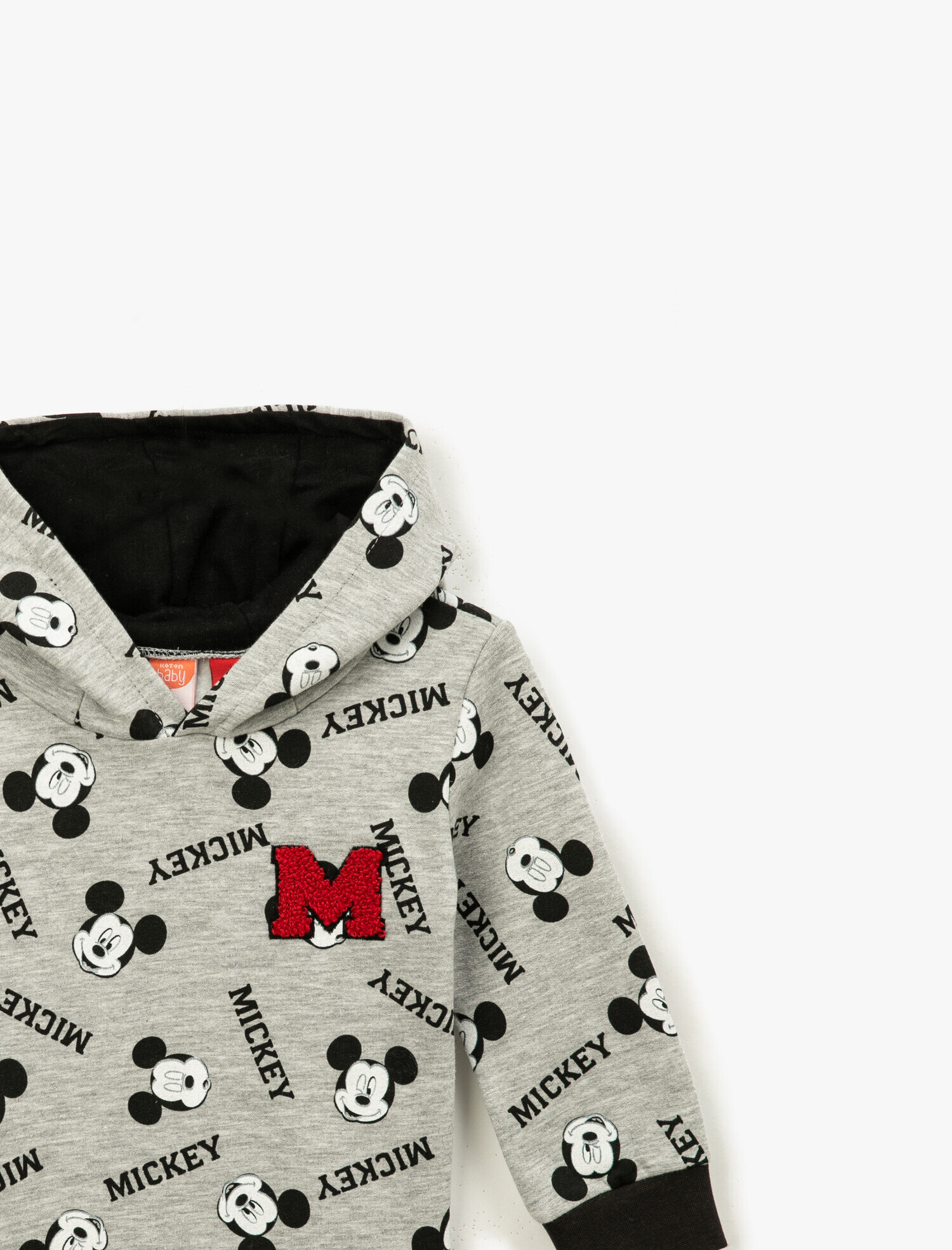  Erkek Bebek Mickey Mouse Lisanslı Baskılı Kapüşonlu Uzun Kollu Sweatshirt