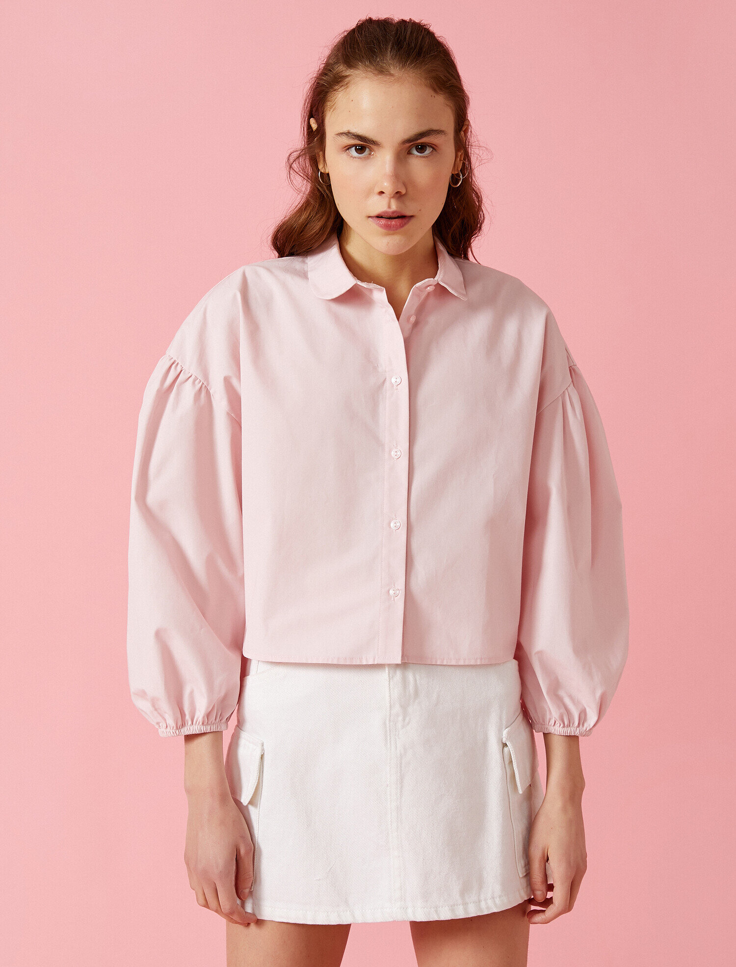   Poplin Gömlek Crop Balon Kol