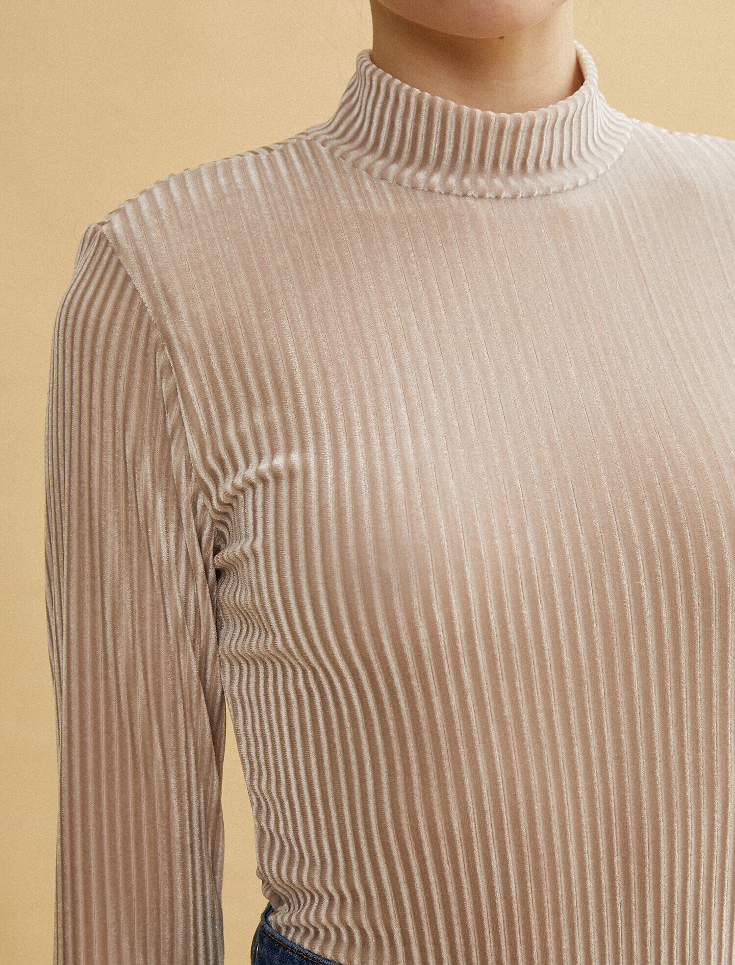   Uzun Kollu Tişört Dik Yaka Kadife