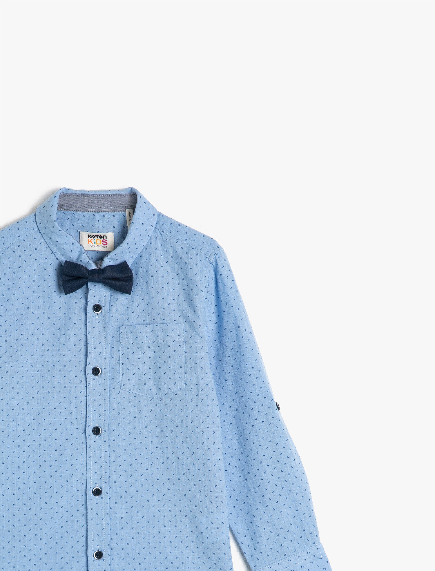  Erkek Çocuk Pamuklu Desenli Papyonlu Uzun Kollu Cepli Gömlek