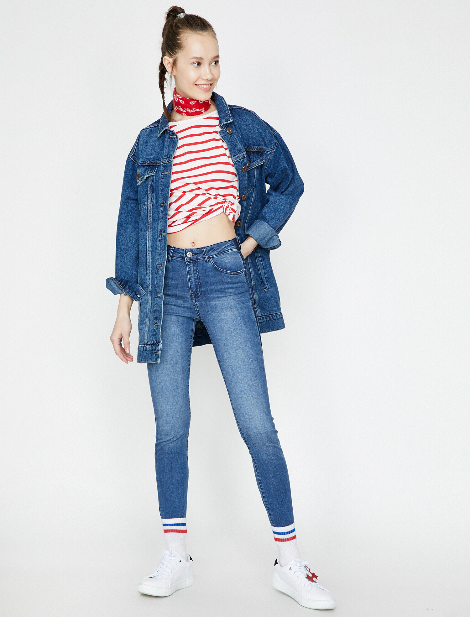   Şerit Detaylı Jean Pantolon